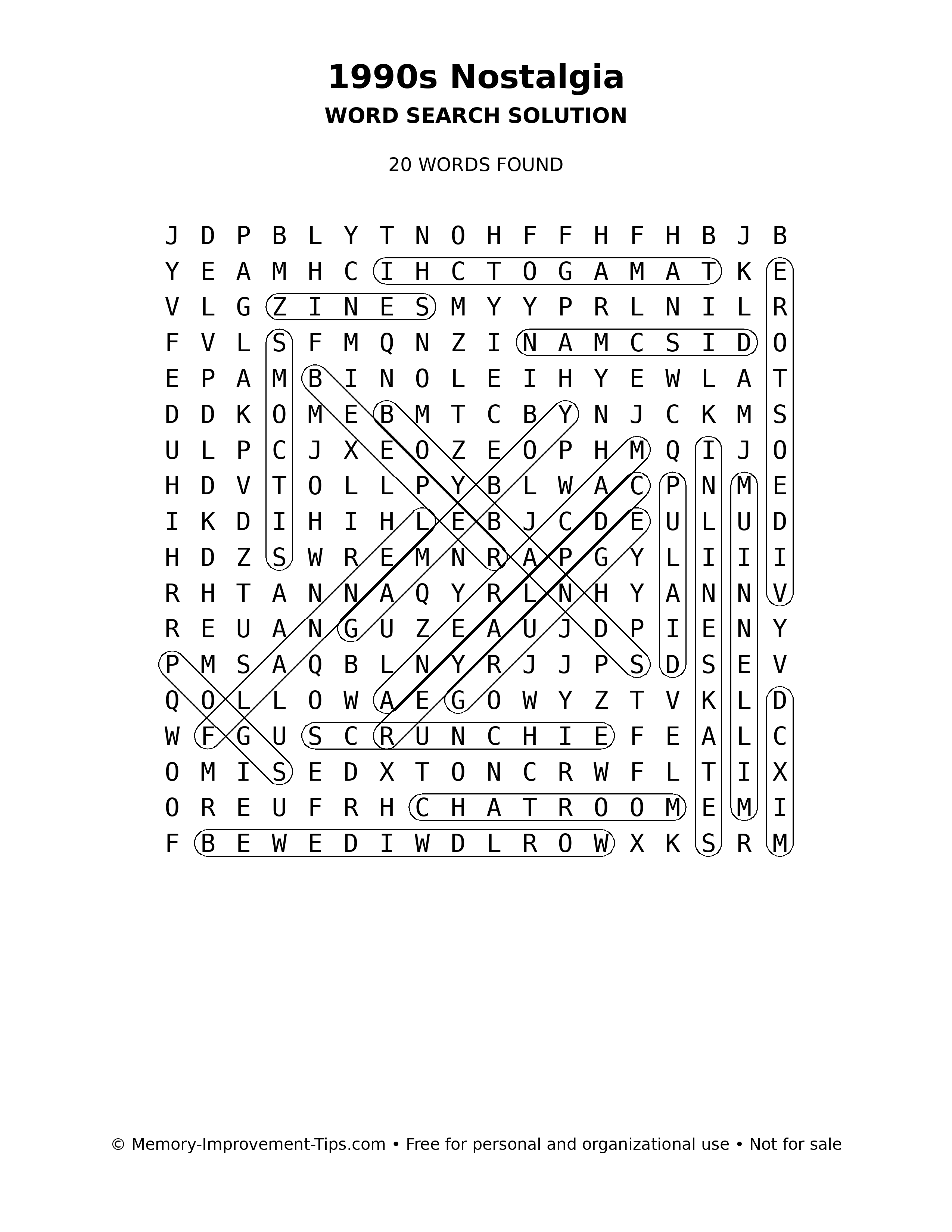 1990s Nostalgia word search solution