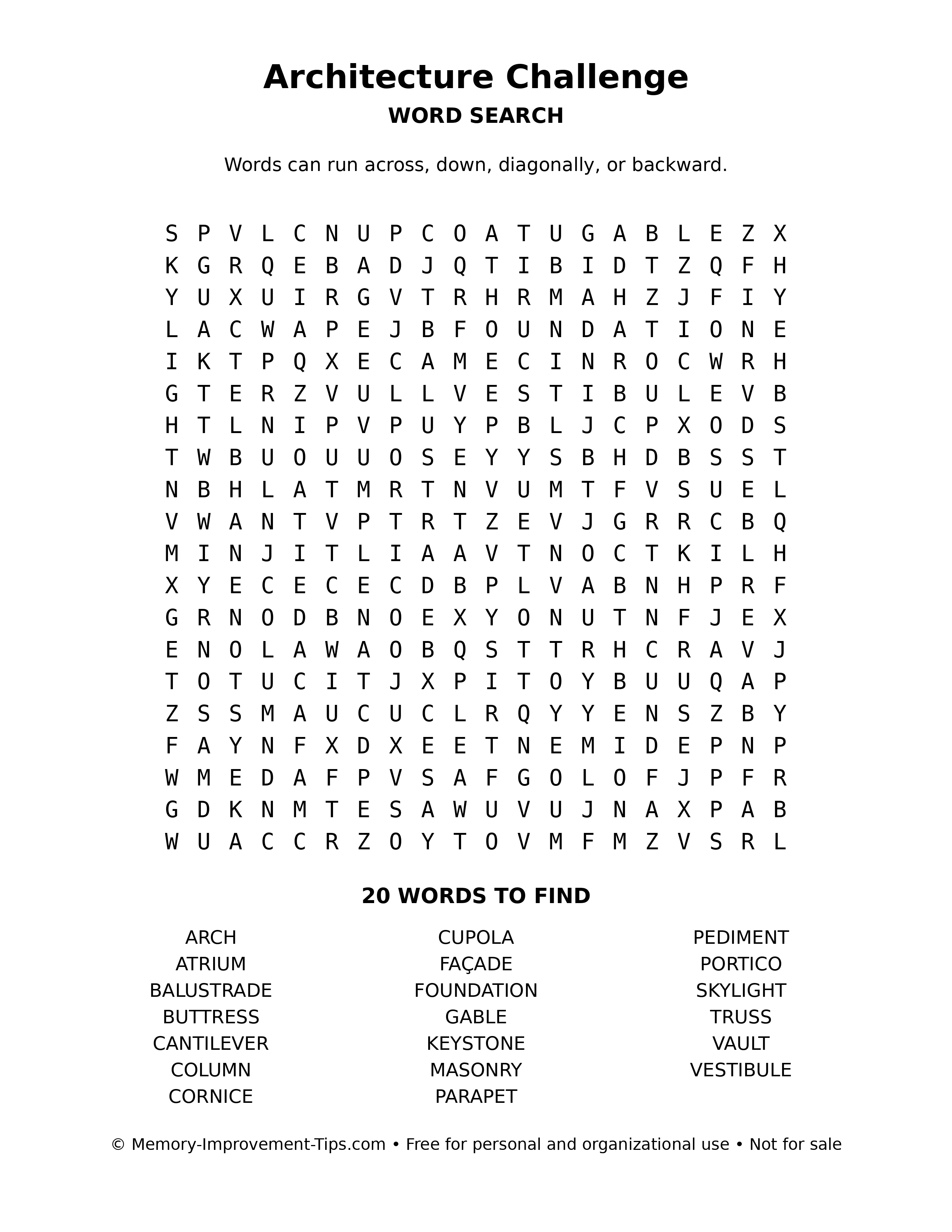 Architecture Challenge word search puzzle