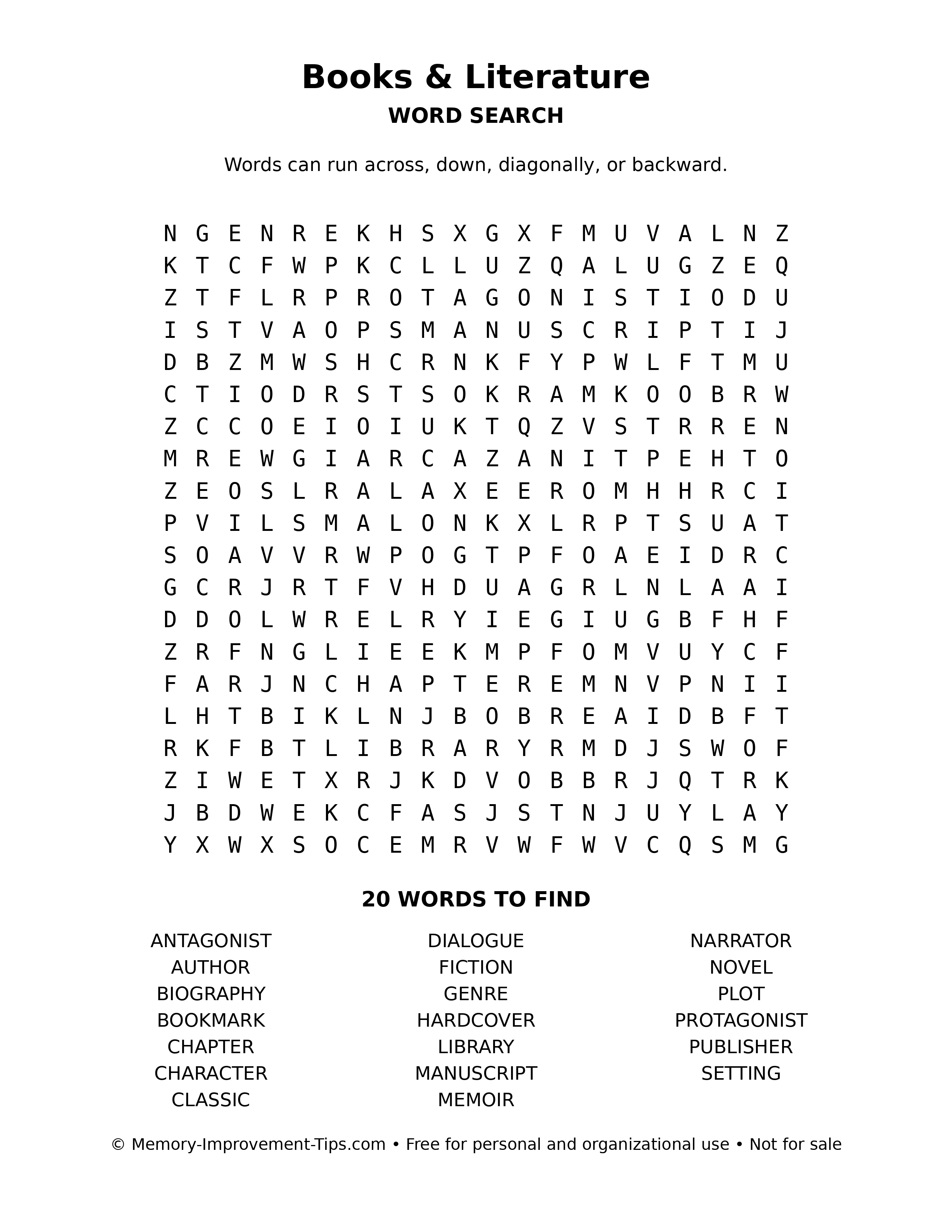 Books & Literature word search puzzle