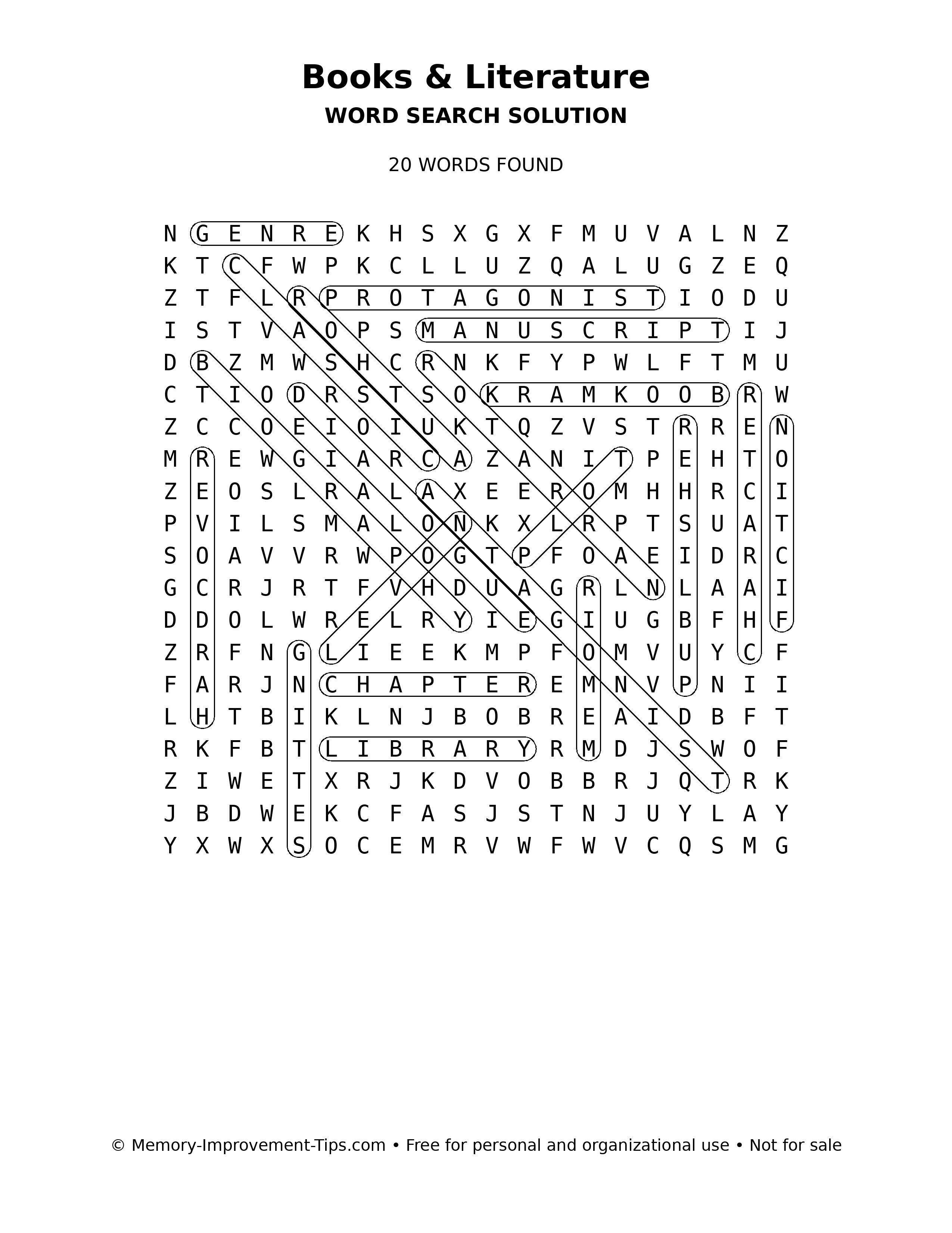 Books & Literature word search solution