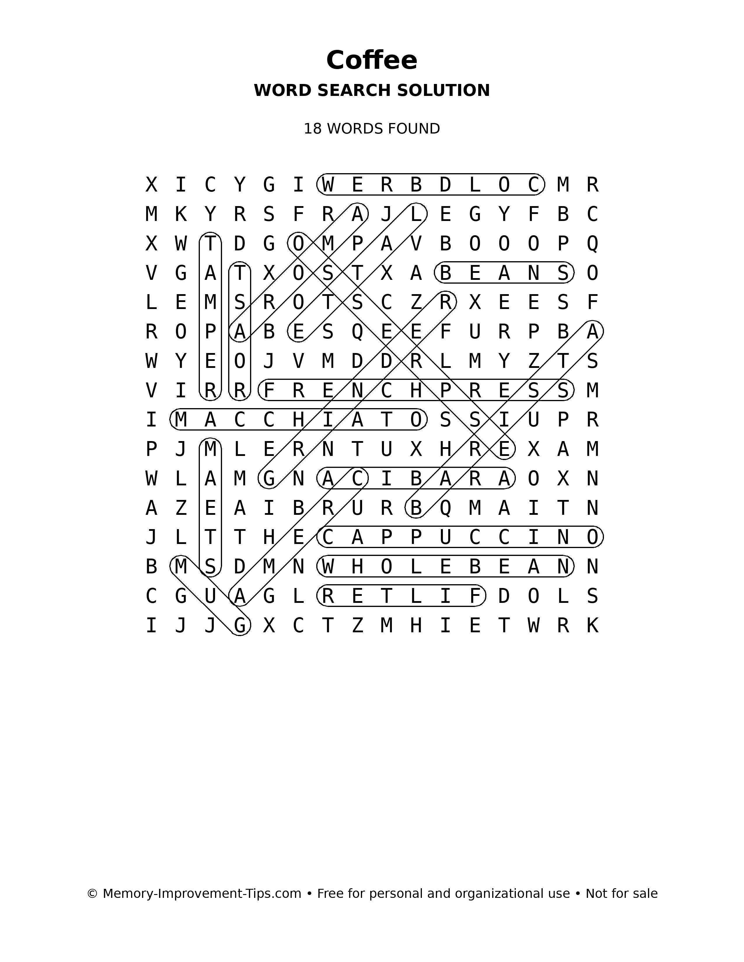 Coffee word search solution