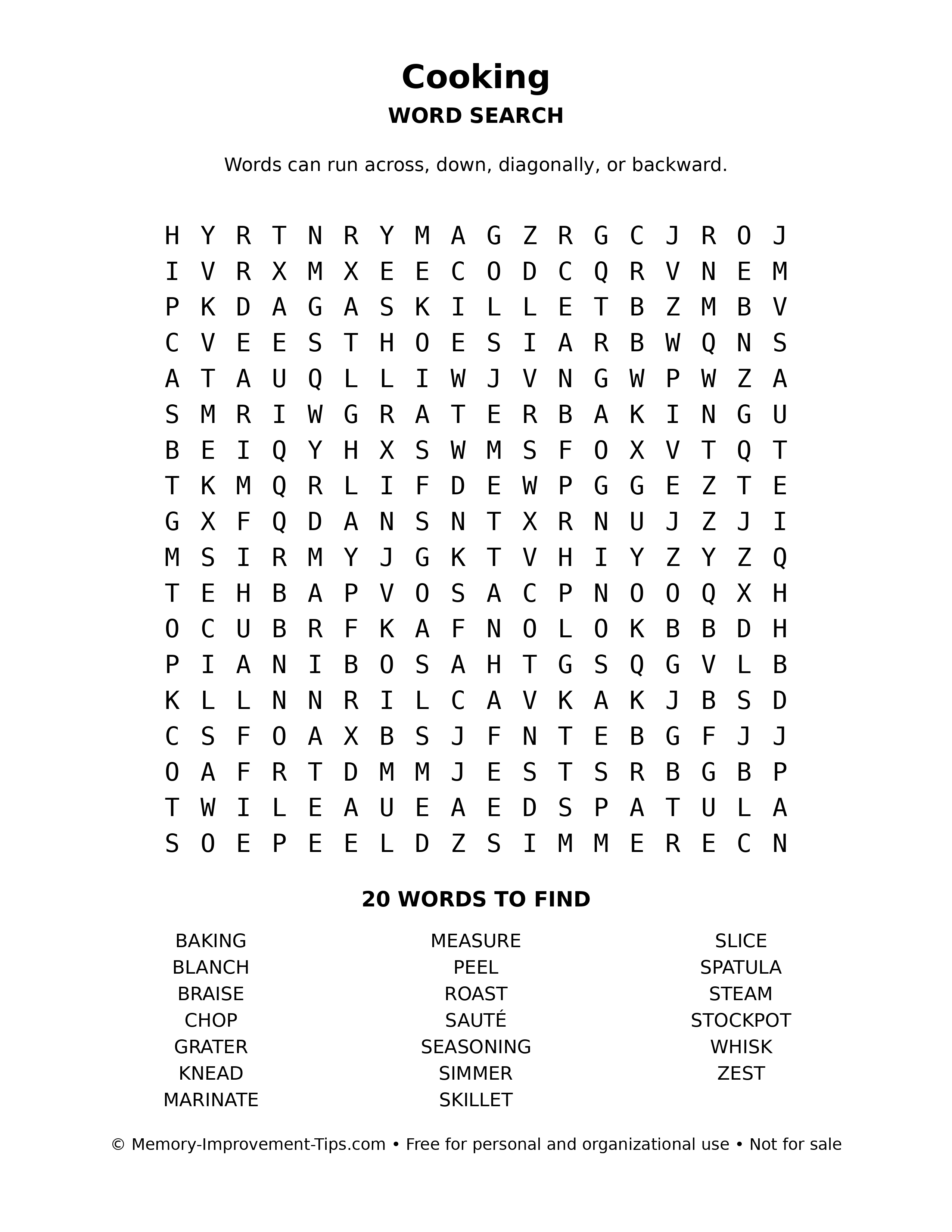 Cooking word search puzzle