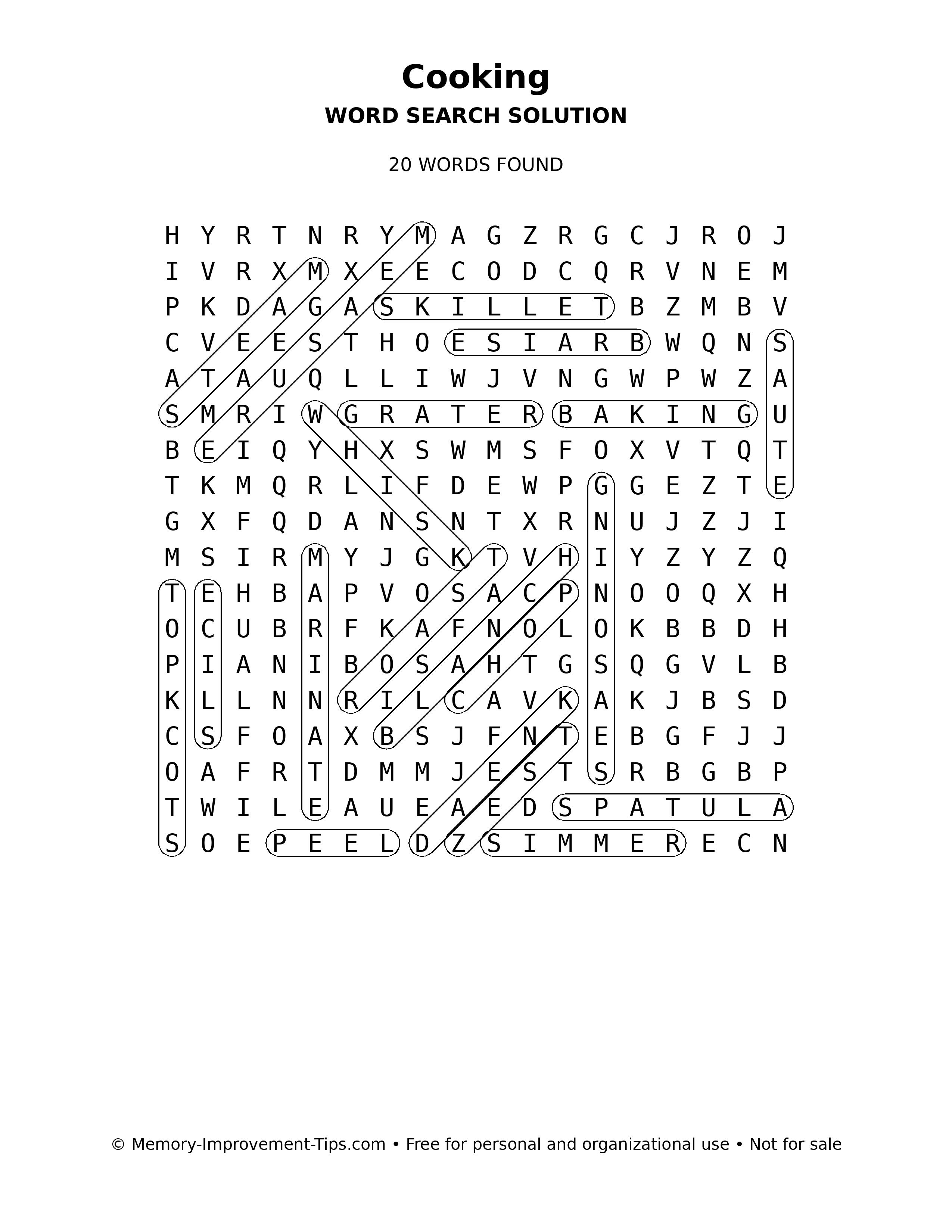 Cooking word search solution