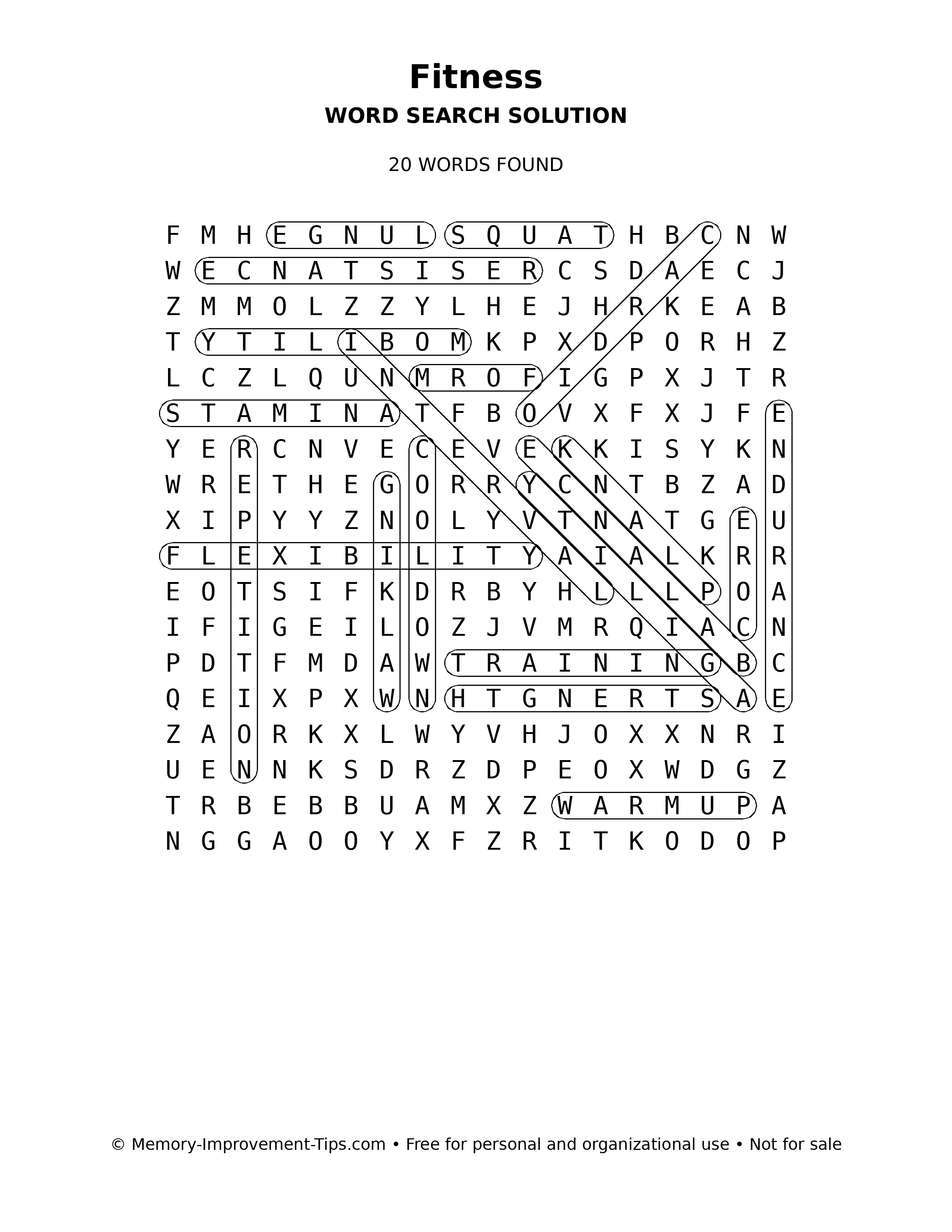 Fitness word search solution