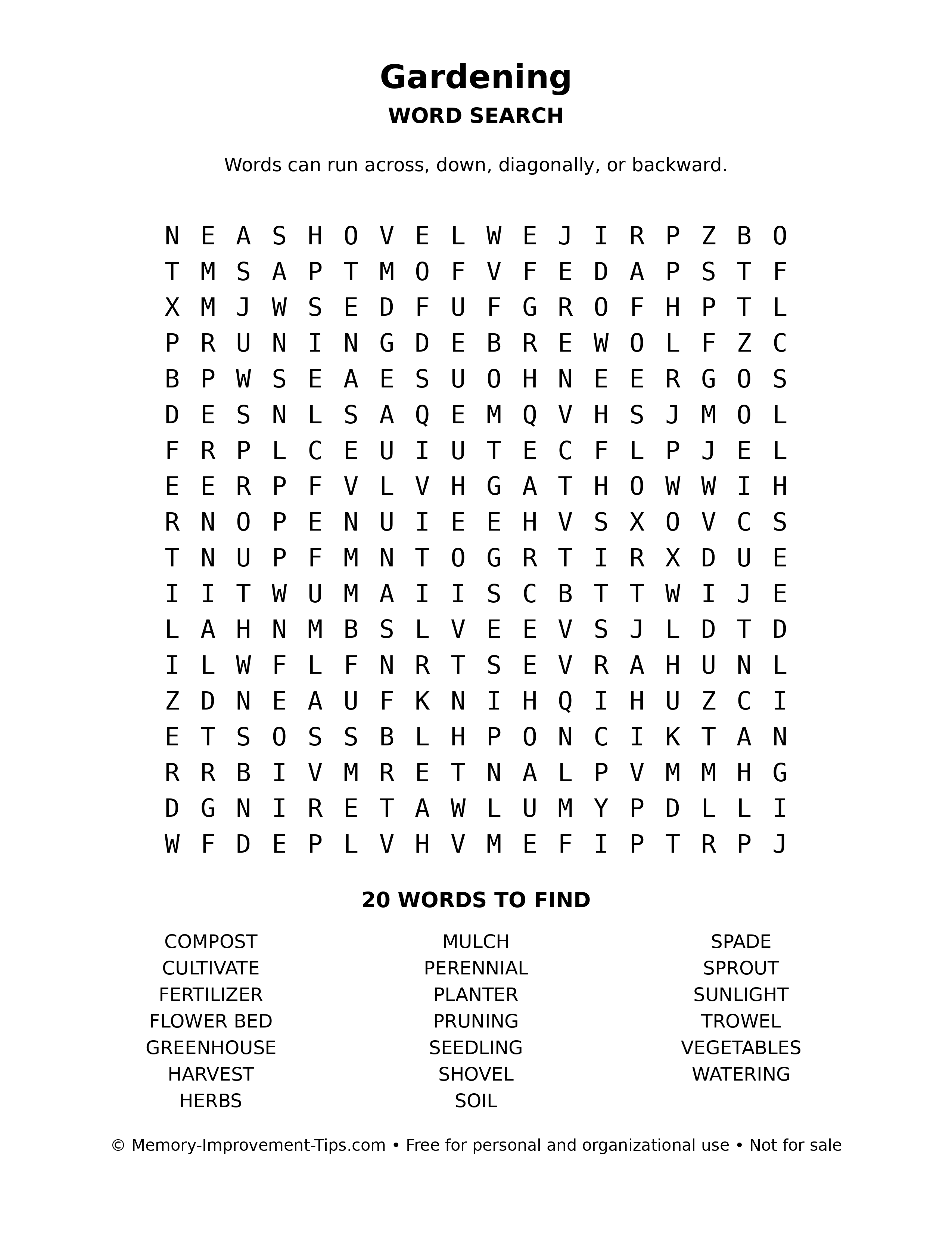 Gardening word search puzzle