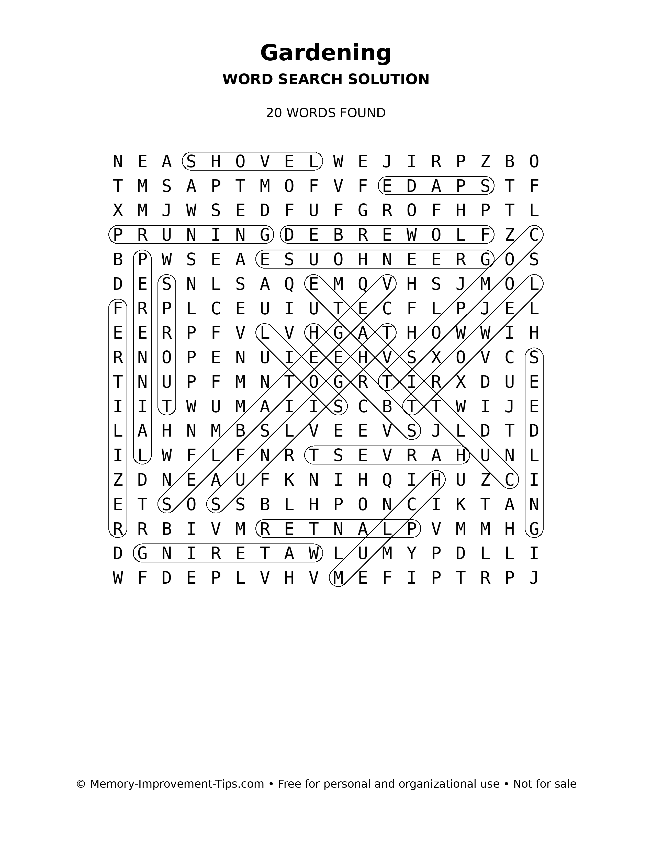 Gardening word search solution