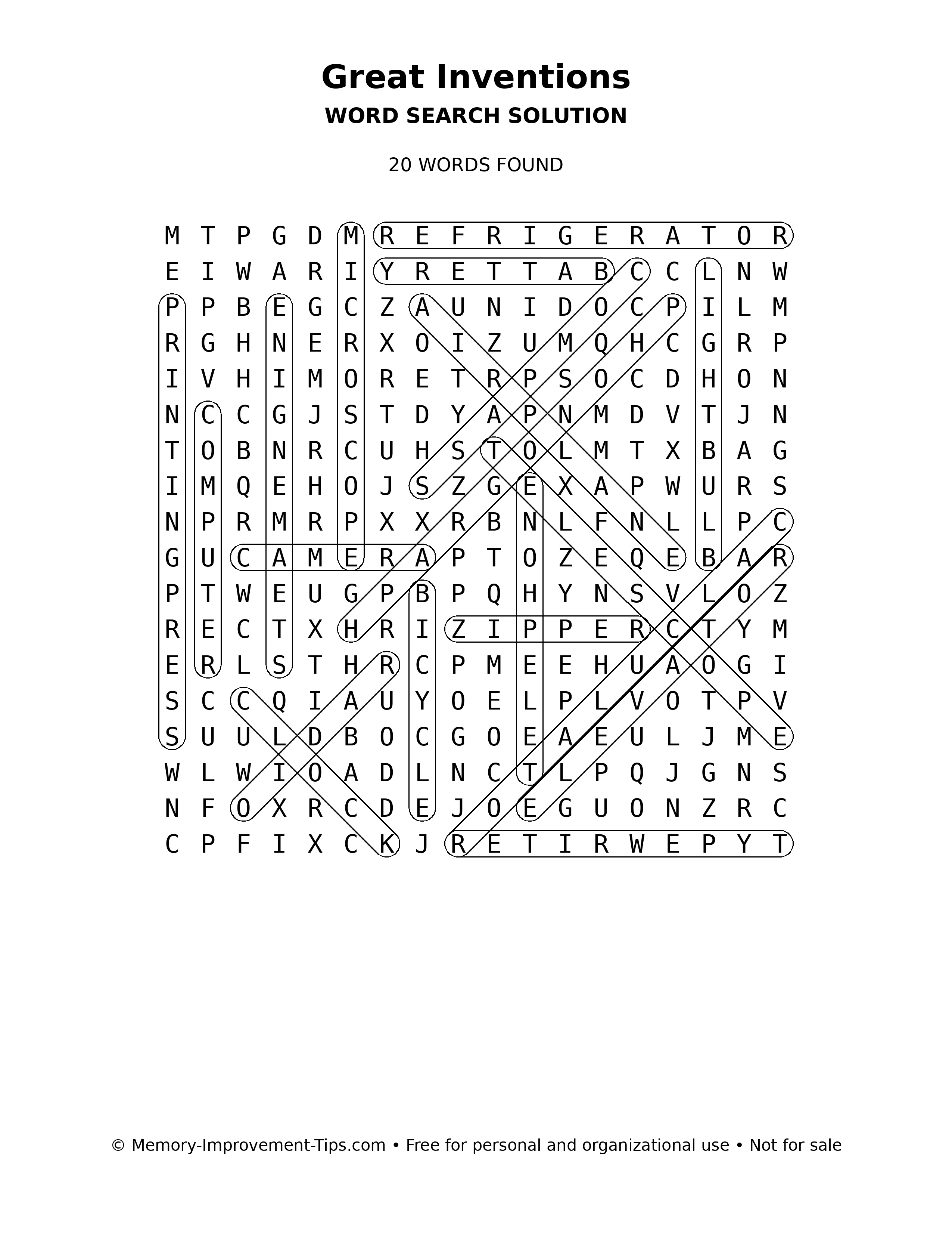 Great Inventions word search solution