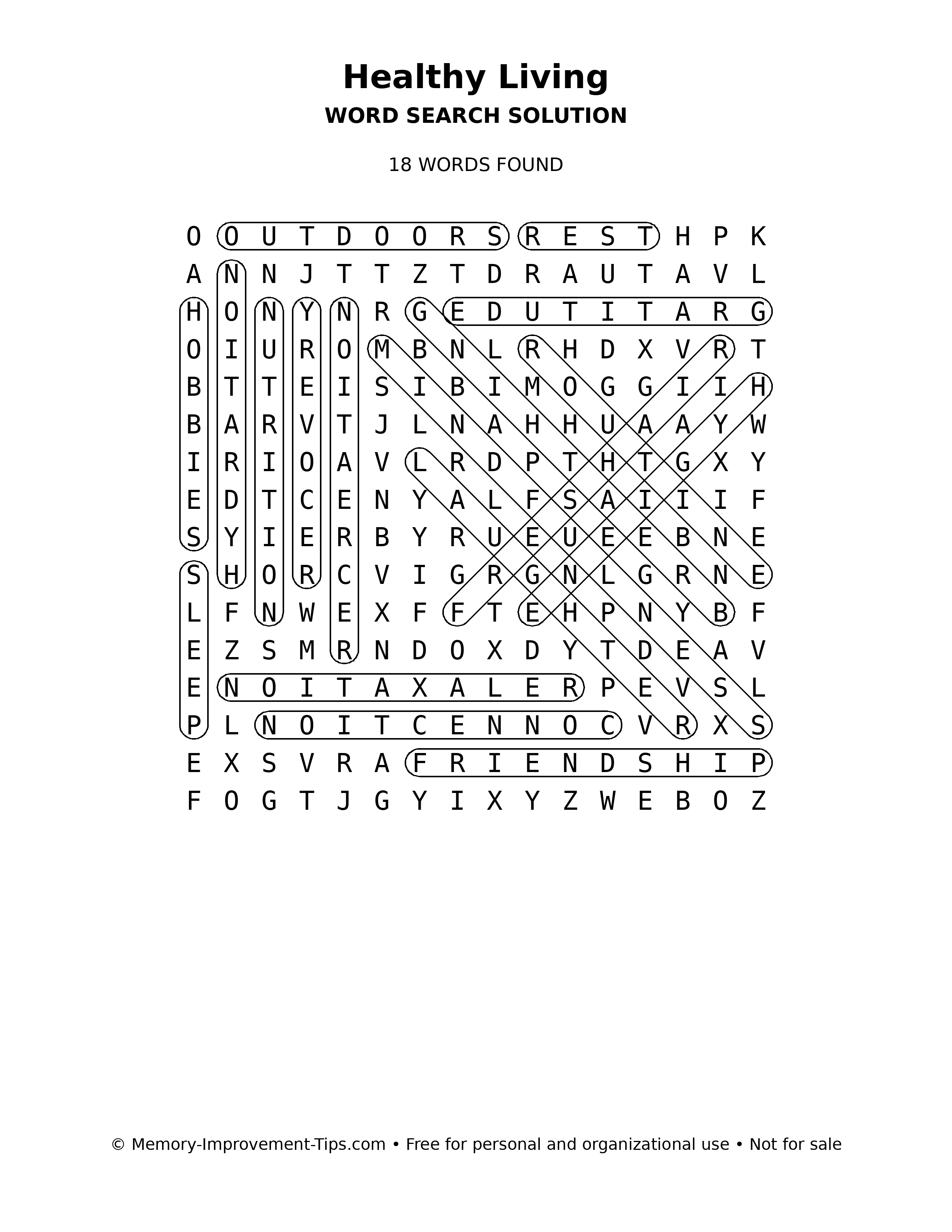 Healthy Living word search solution