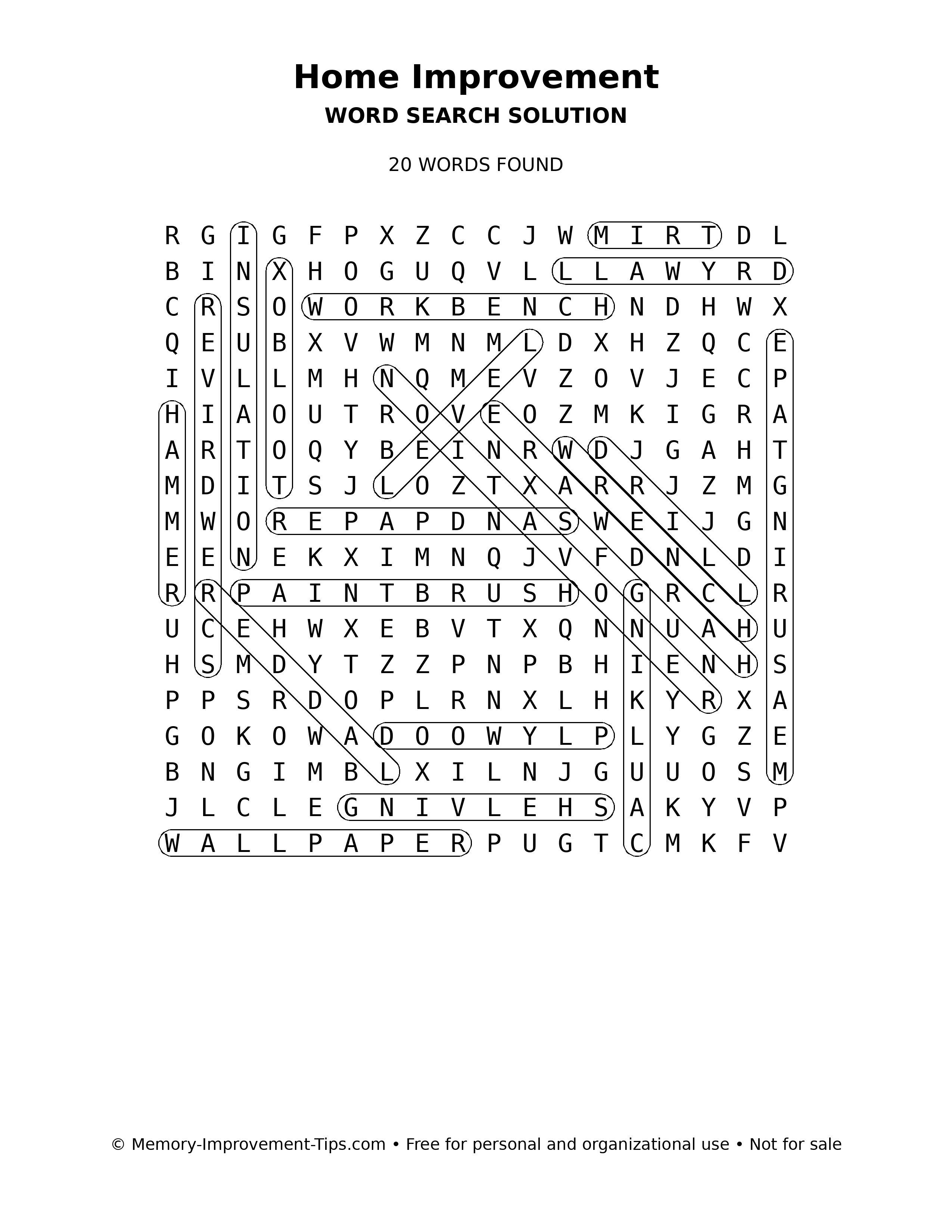 Home Improvement word search solution