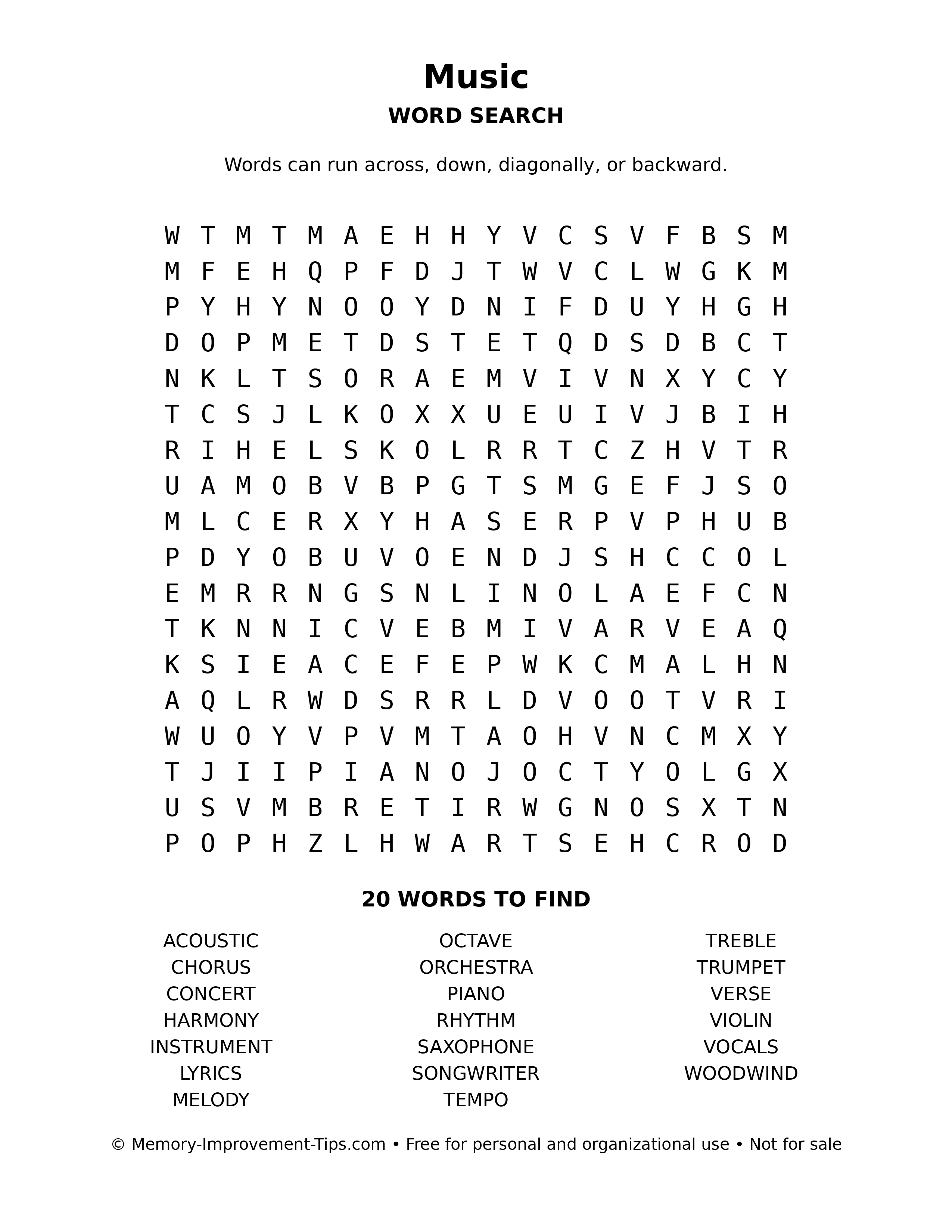 Music word search puzzle