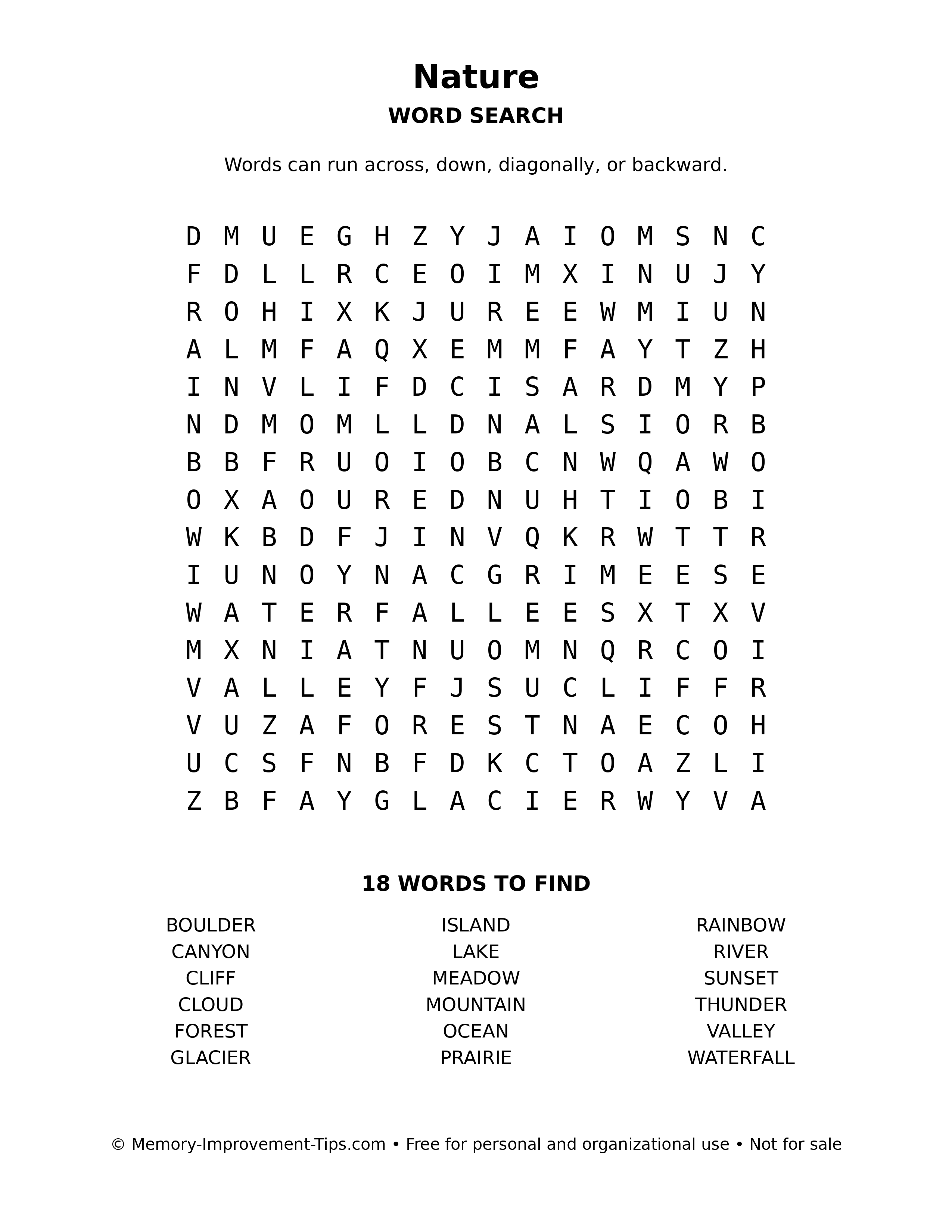 Nature word search puzzle