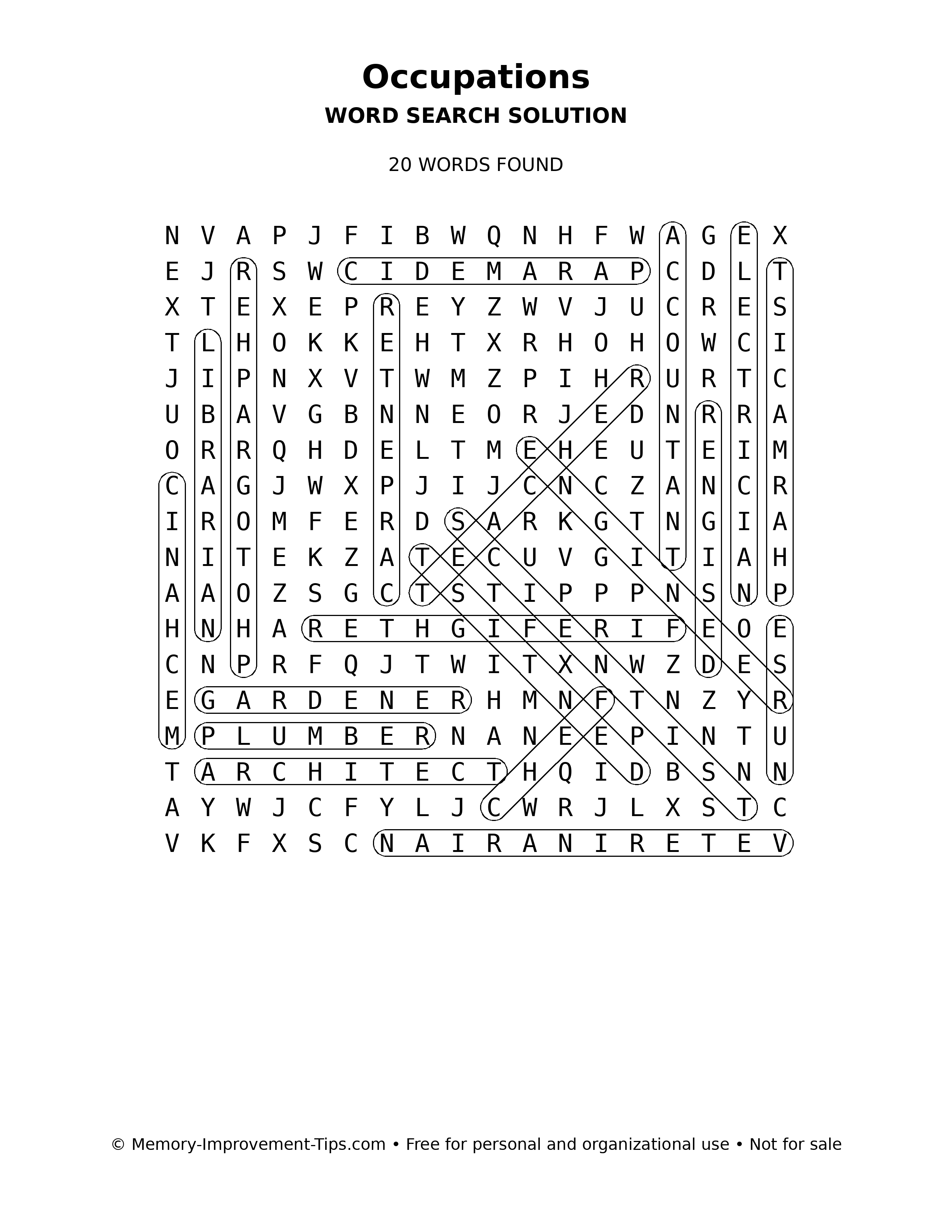 Occupations word search solution