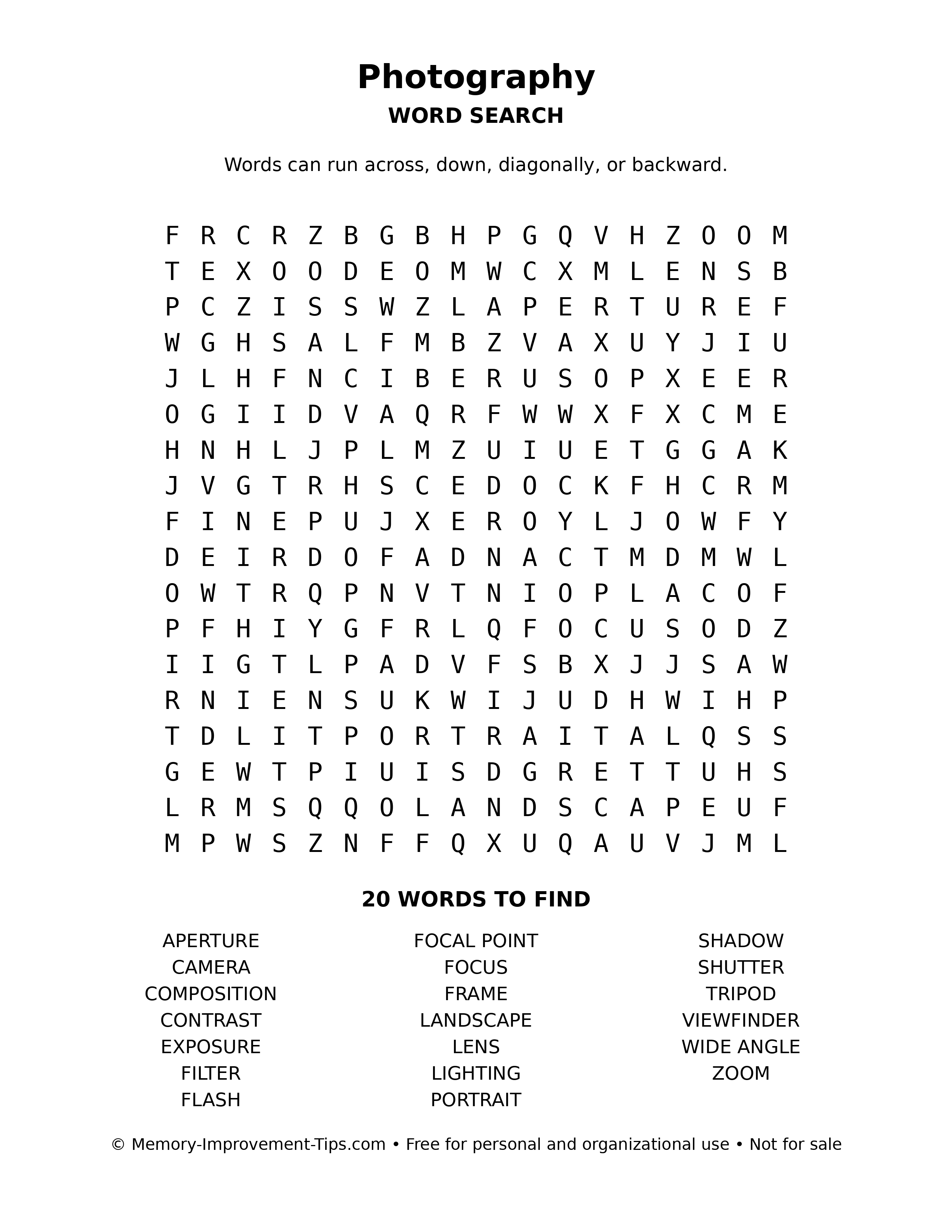 Photography word search puzzle
