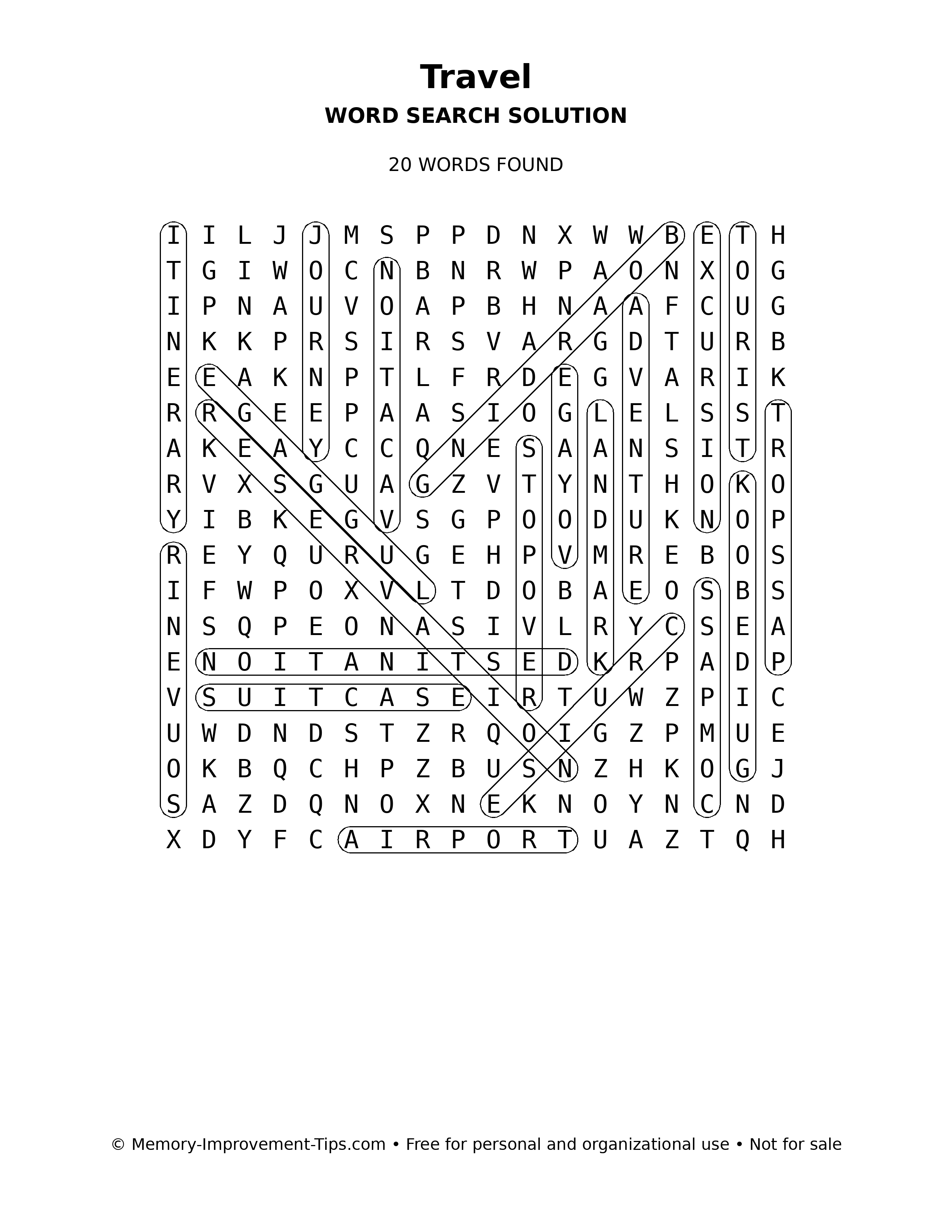 Travel word search solution