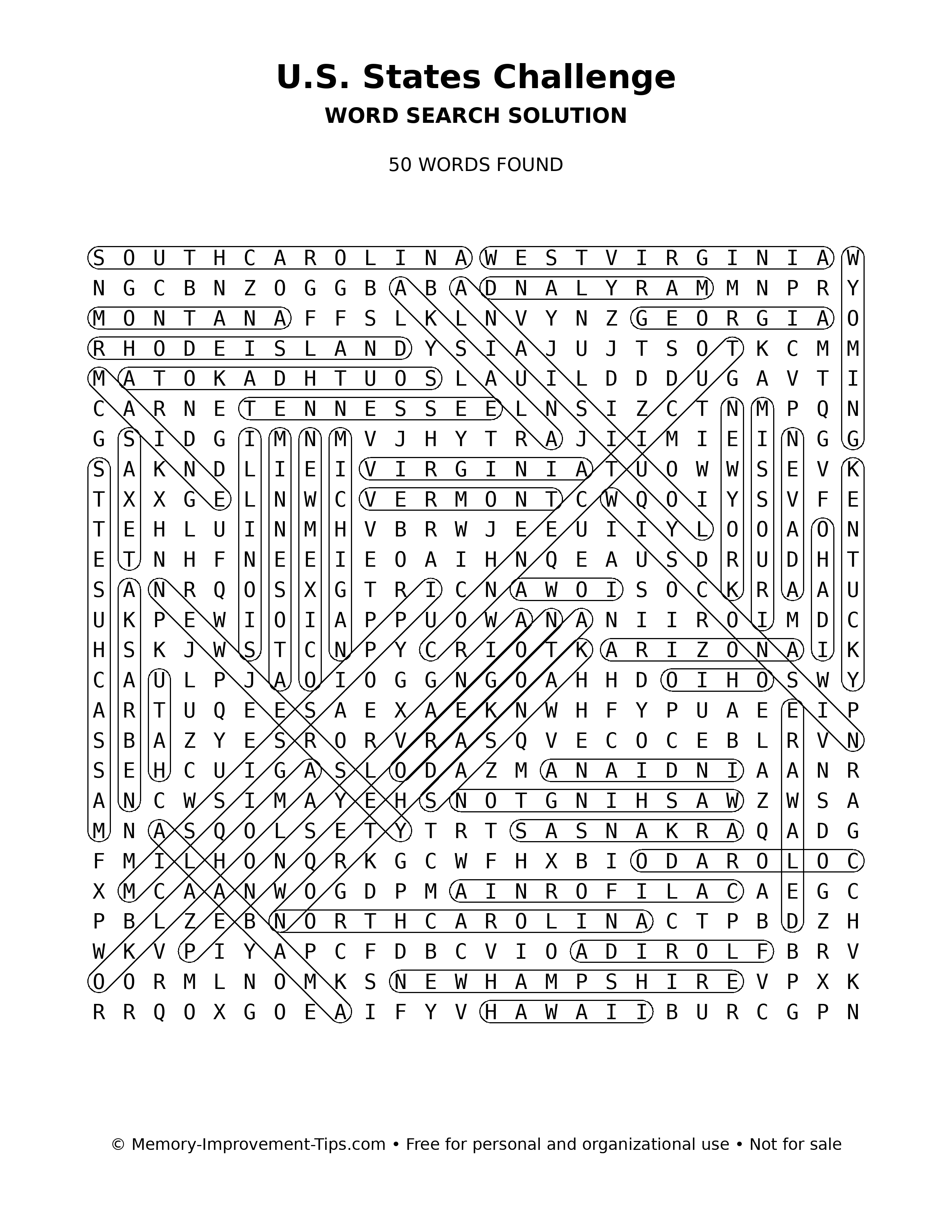 U.S. States Challenge word search solution