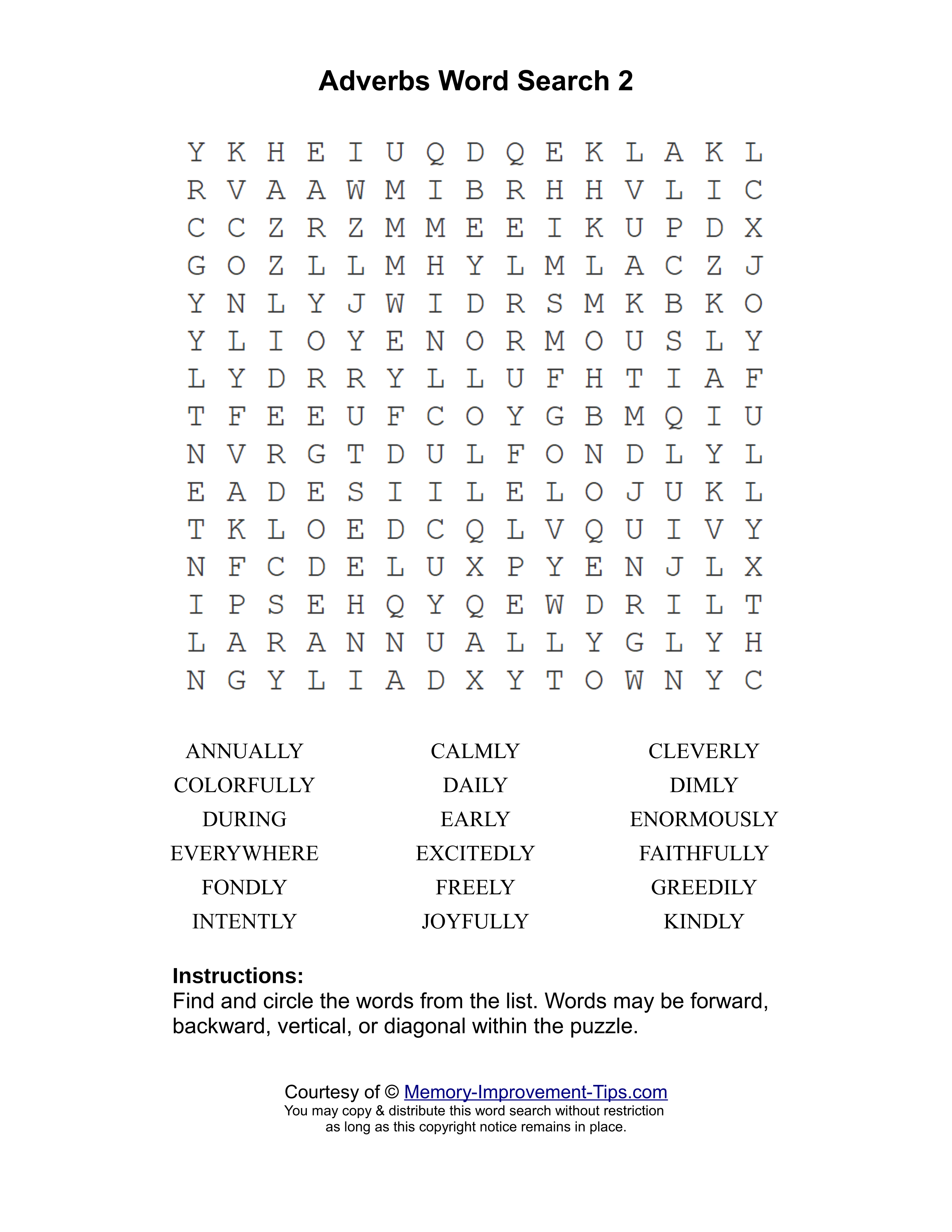 Adverbs 2 word search printable puzzle