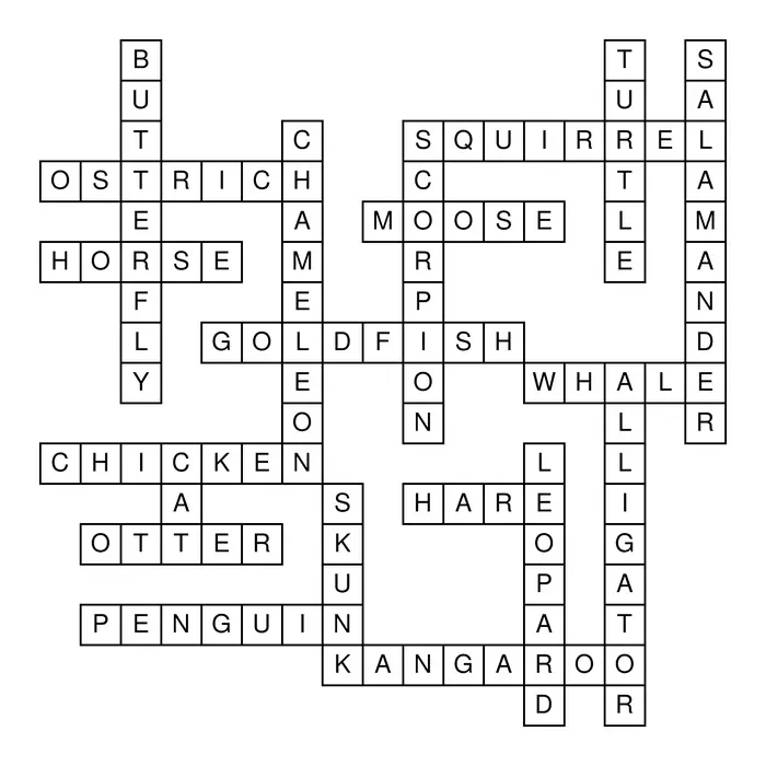 Animal Crossword Puzzle Solution