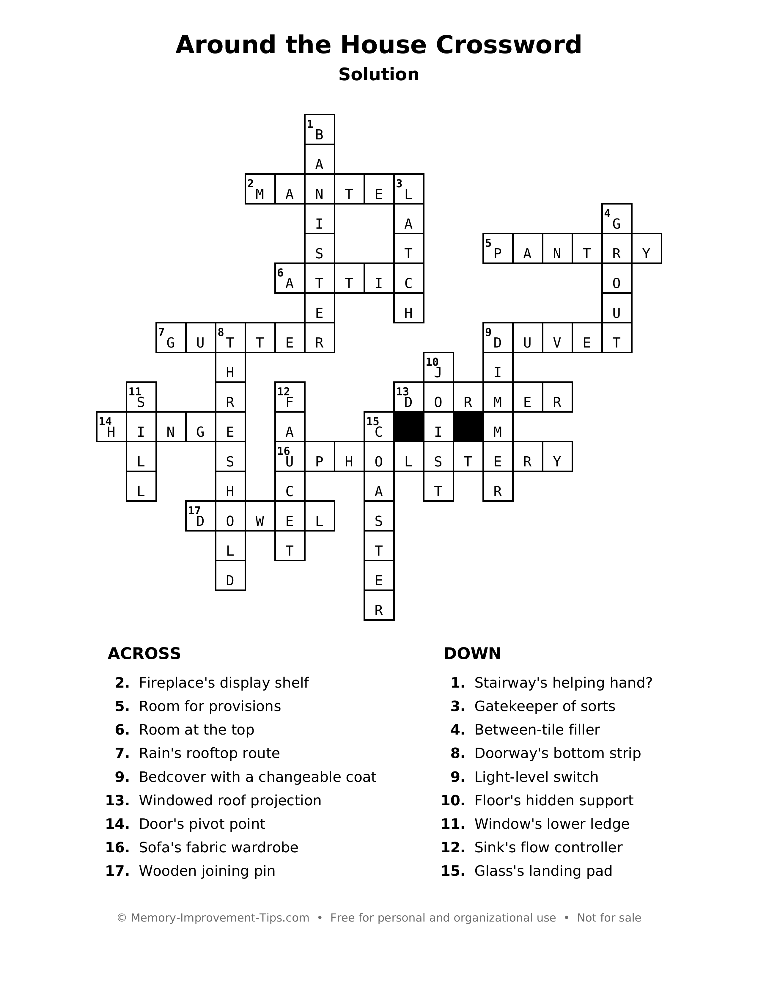 Answer key: Around the House Crossword