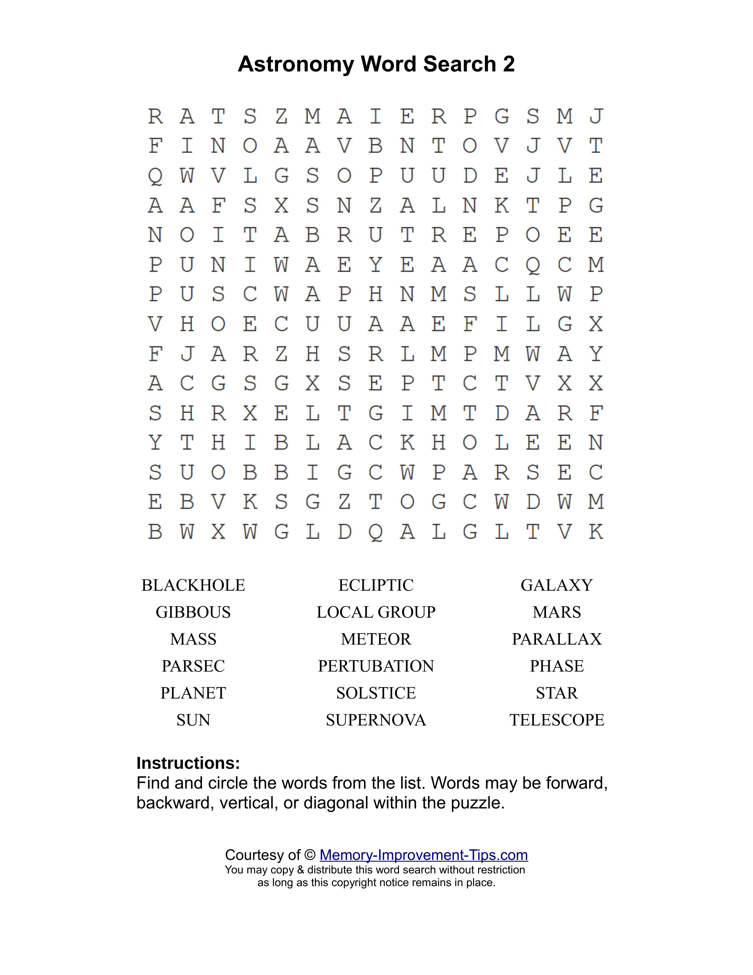 Astronomy 2 word search printable puzzle