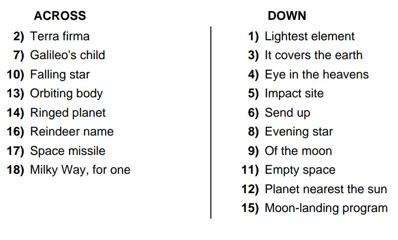 Astronomy Crossword Puzzle Clues