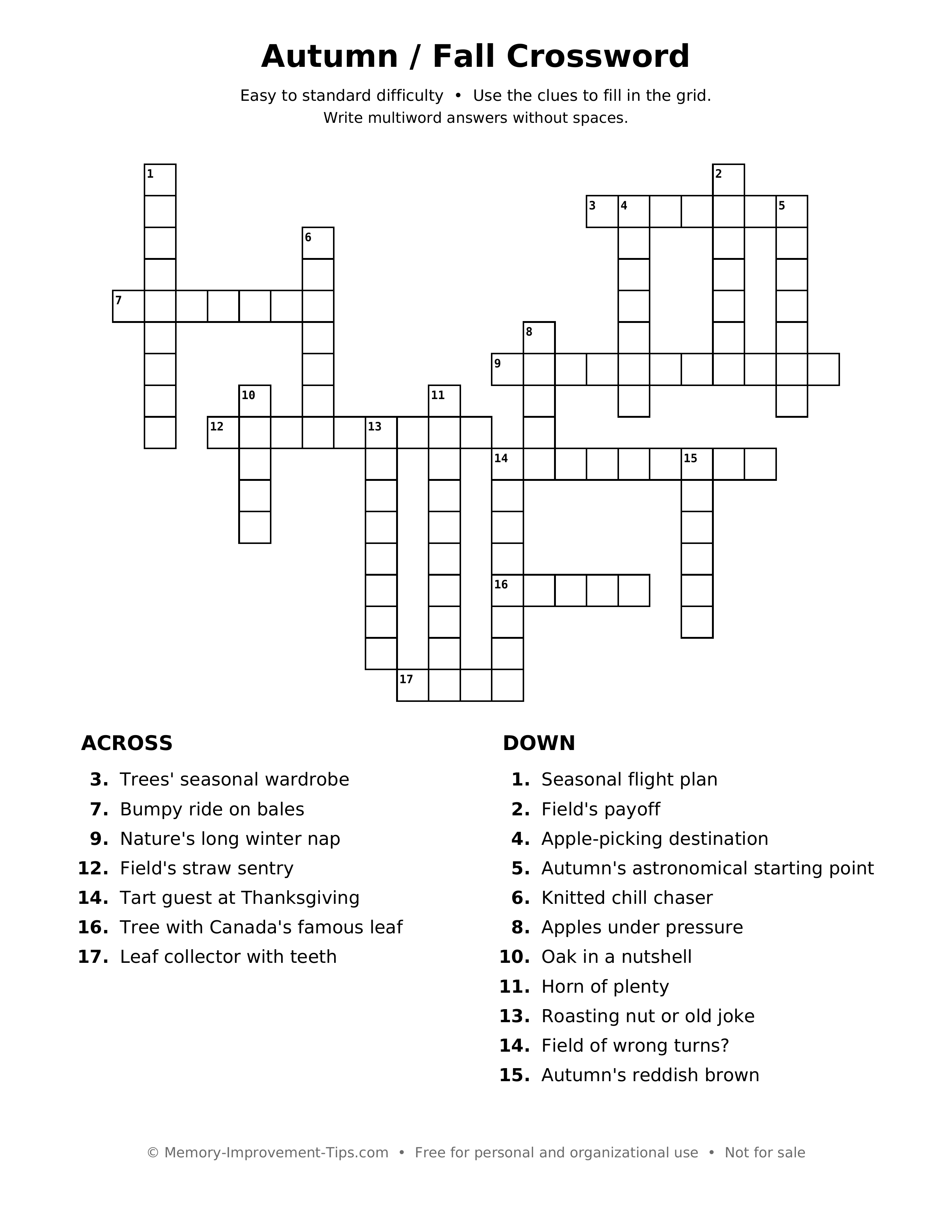 Printable puzzle: Autumn / Fall Crossword
