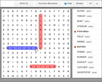 Baseball Word Search Puzzle