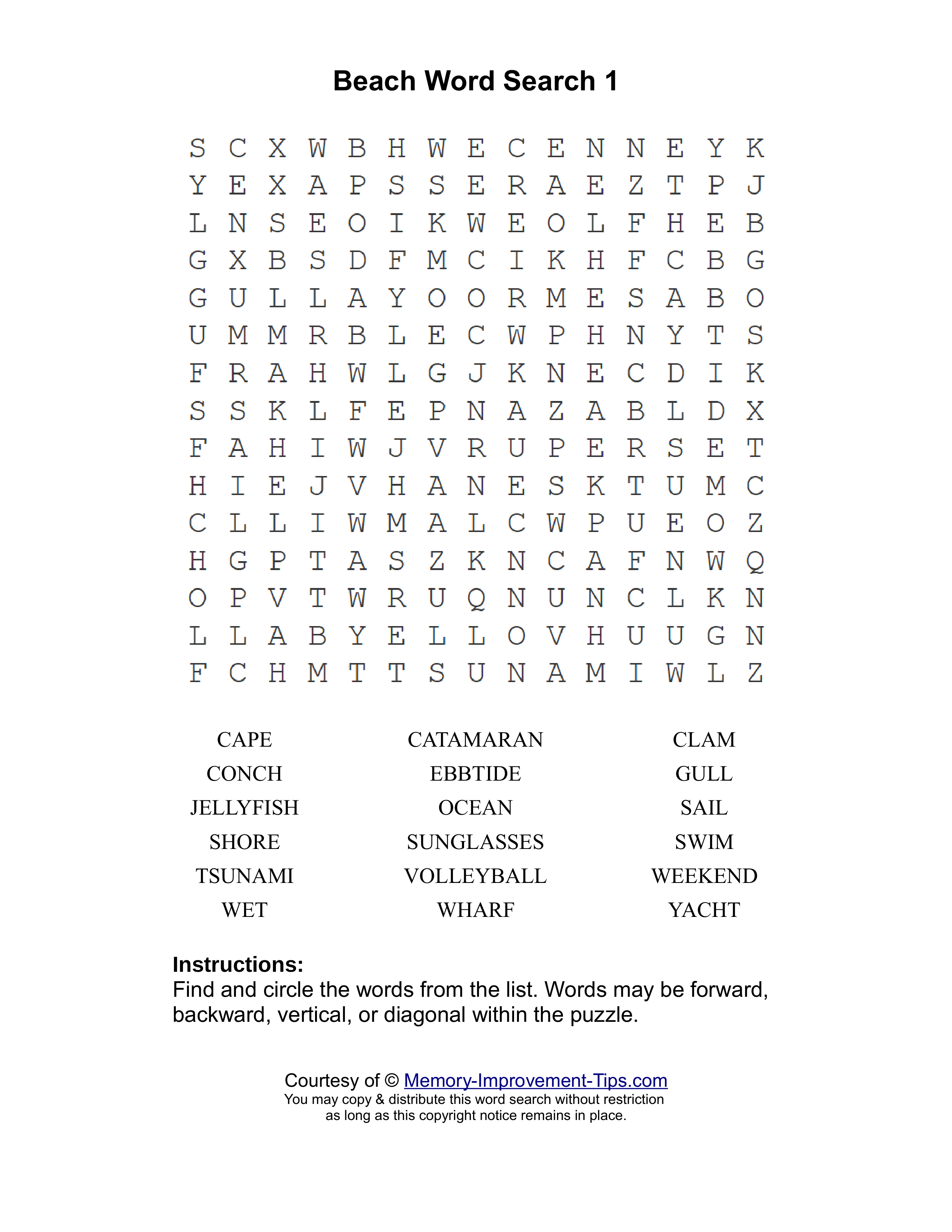 Beach 1 word search printable puzzle