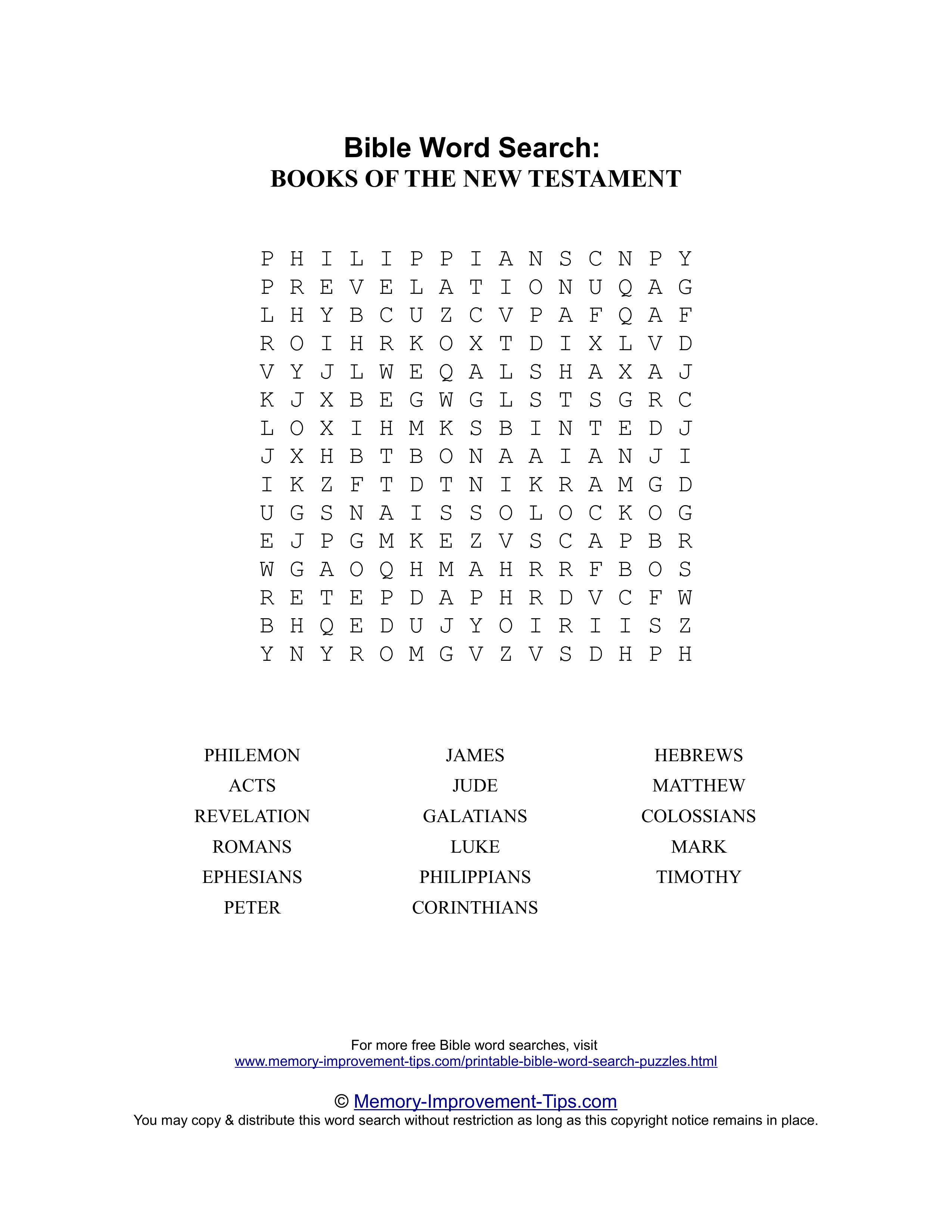 Books of the New Testament Bible word search printable puzzle