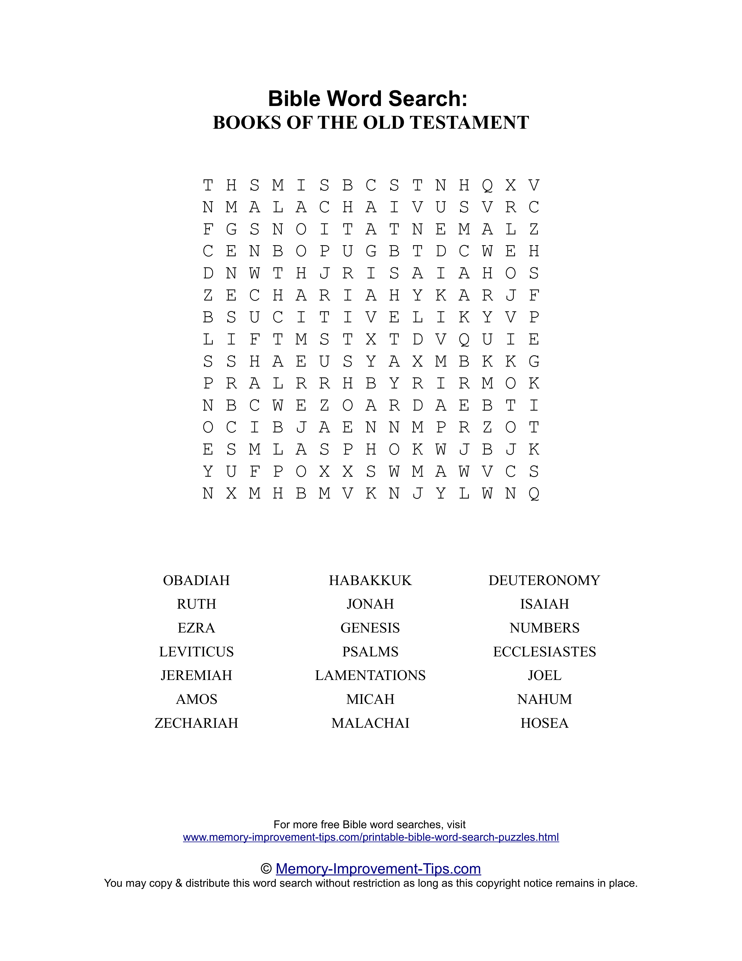 Books of the Old Testament Bible word search printable puzzle