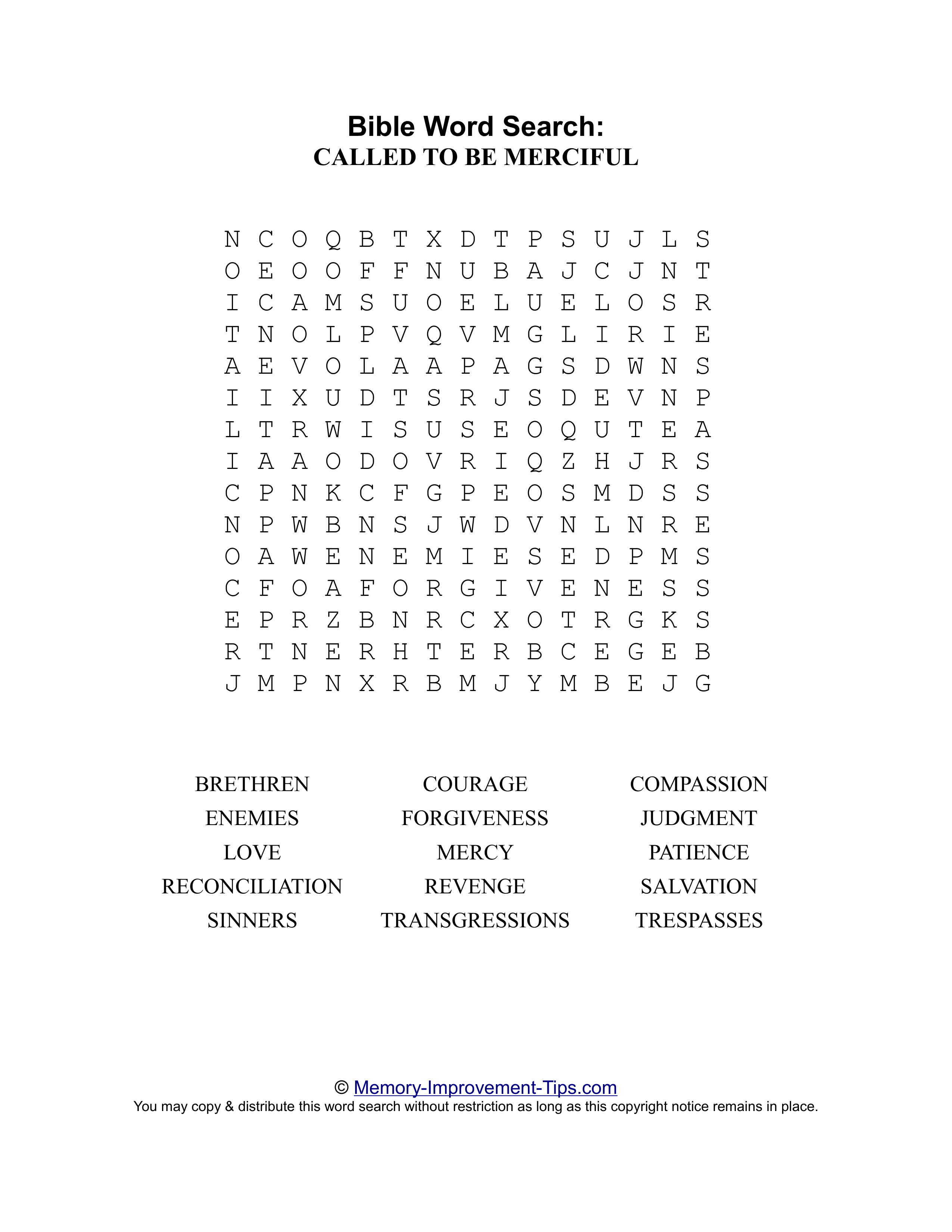 Called to Be Merciful Bible word search printable puzzle