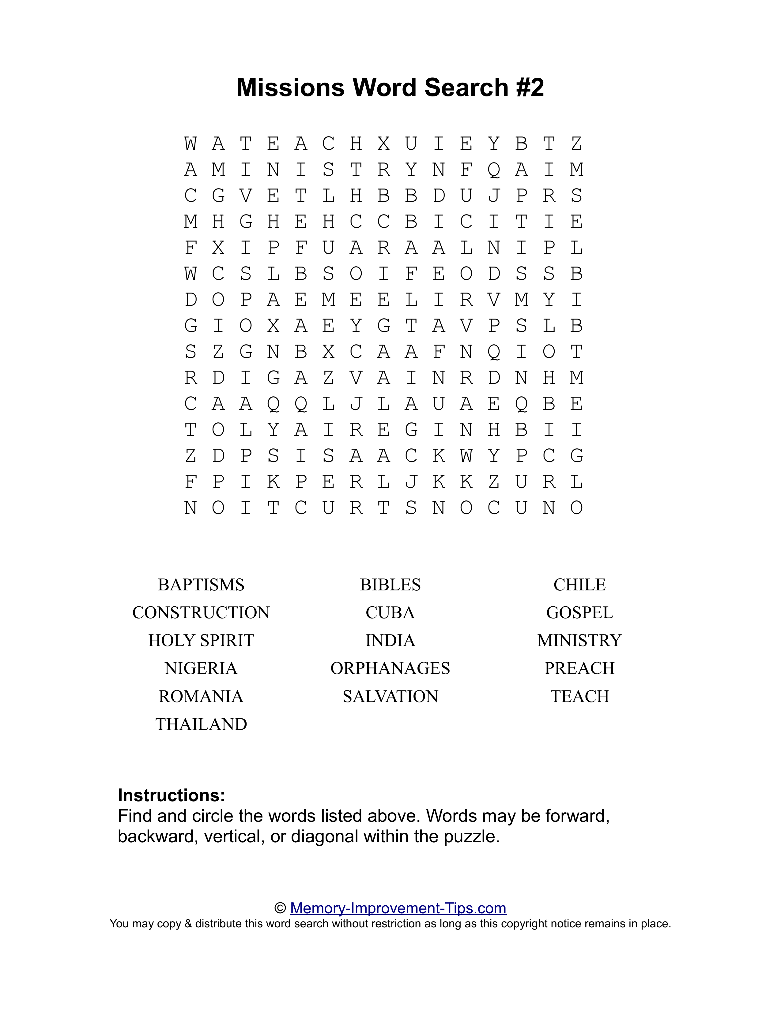 Missions #2 word search printable puzzle