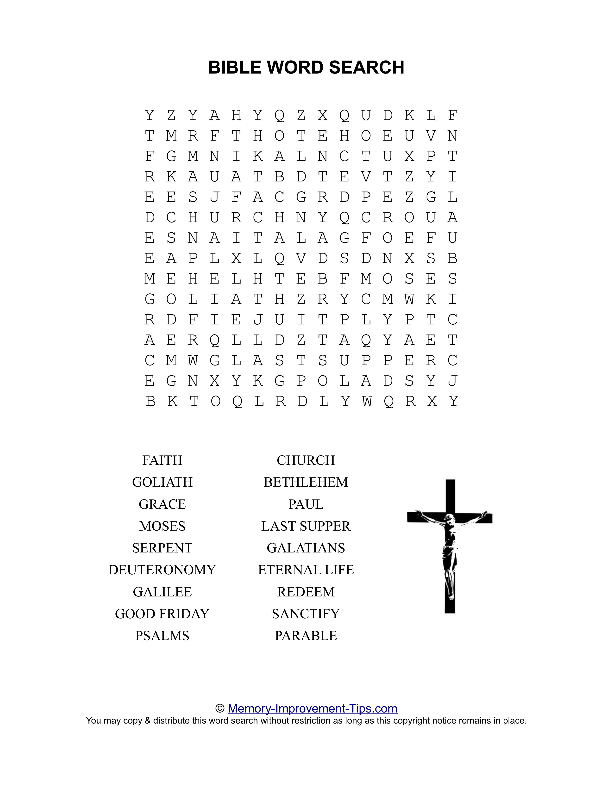 Bible word search printable puzzle