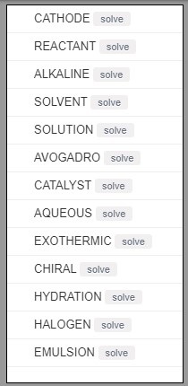 chemistry word search list