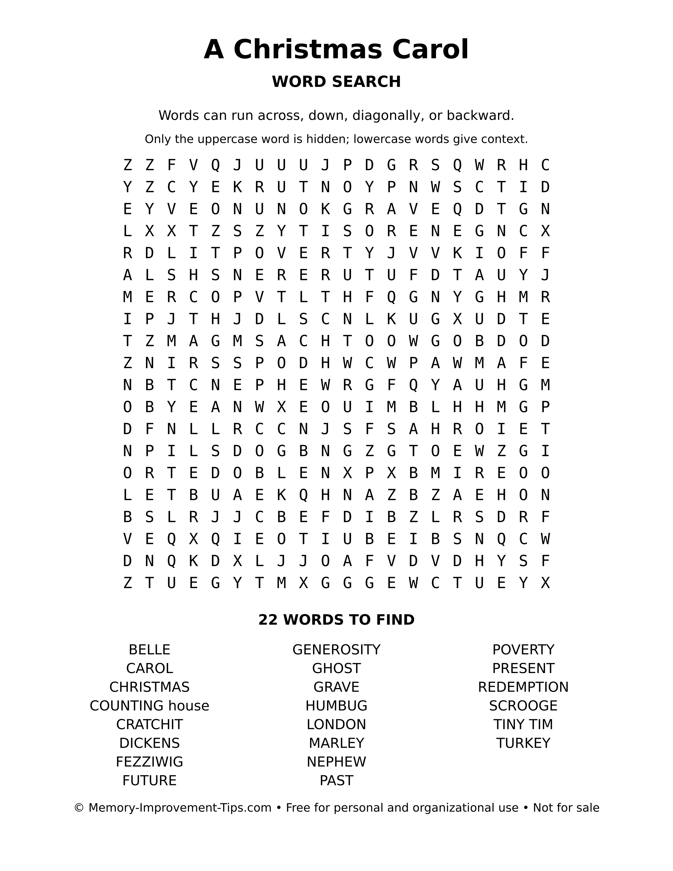 Printable puzzle: A Christmas Carol word search