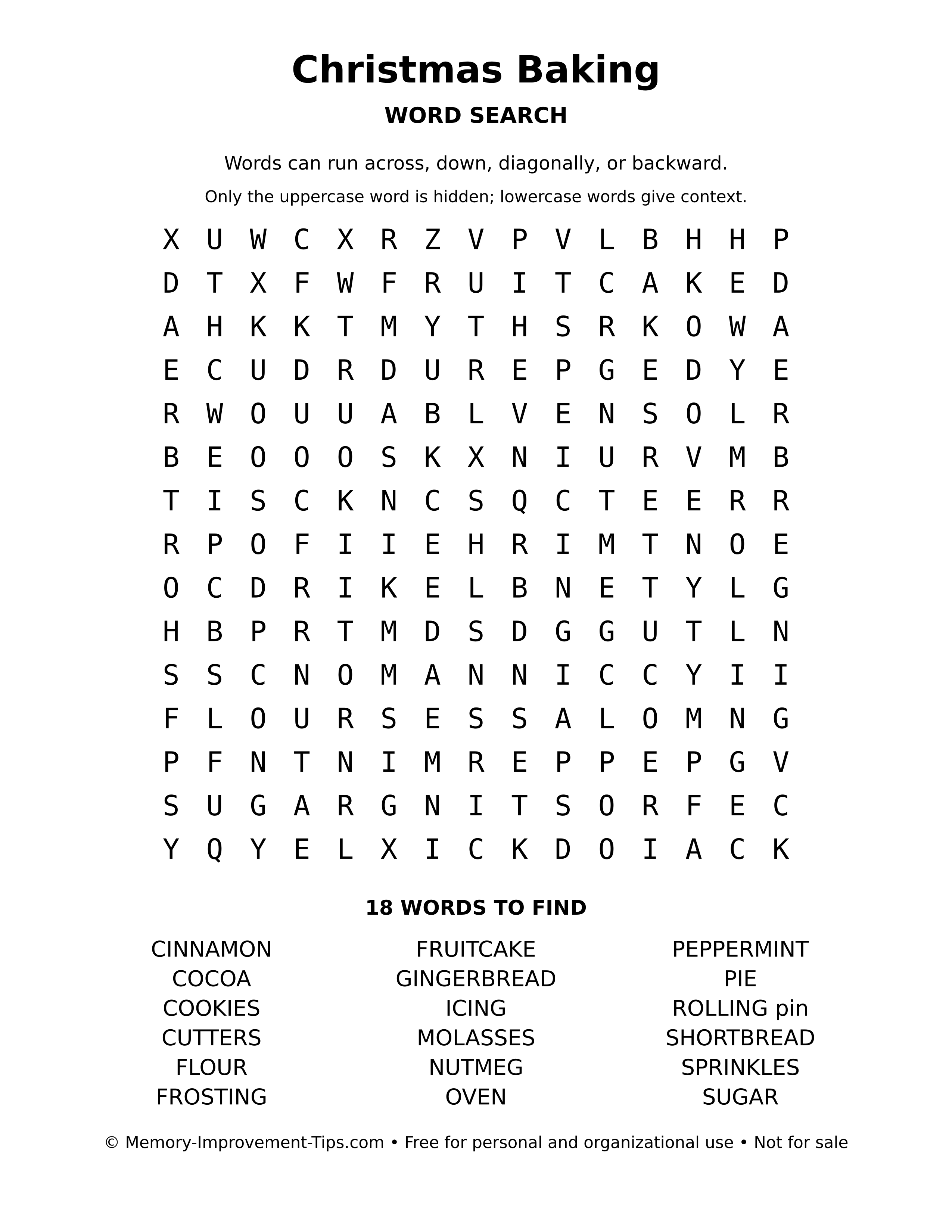 Printable puzzle: Christmas Baking word search