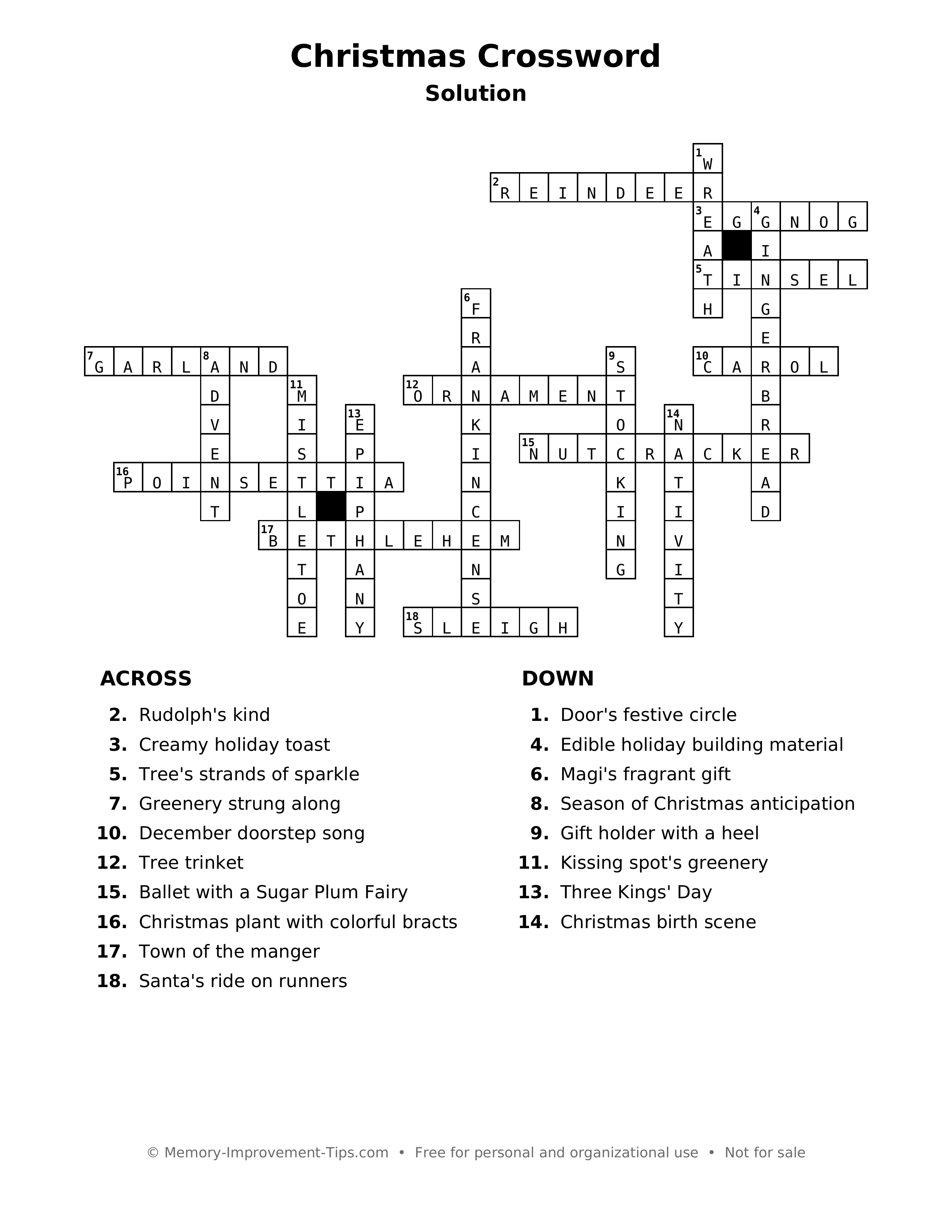 Answer key: Christmas Crossword