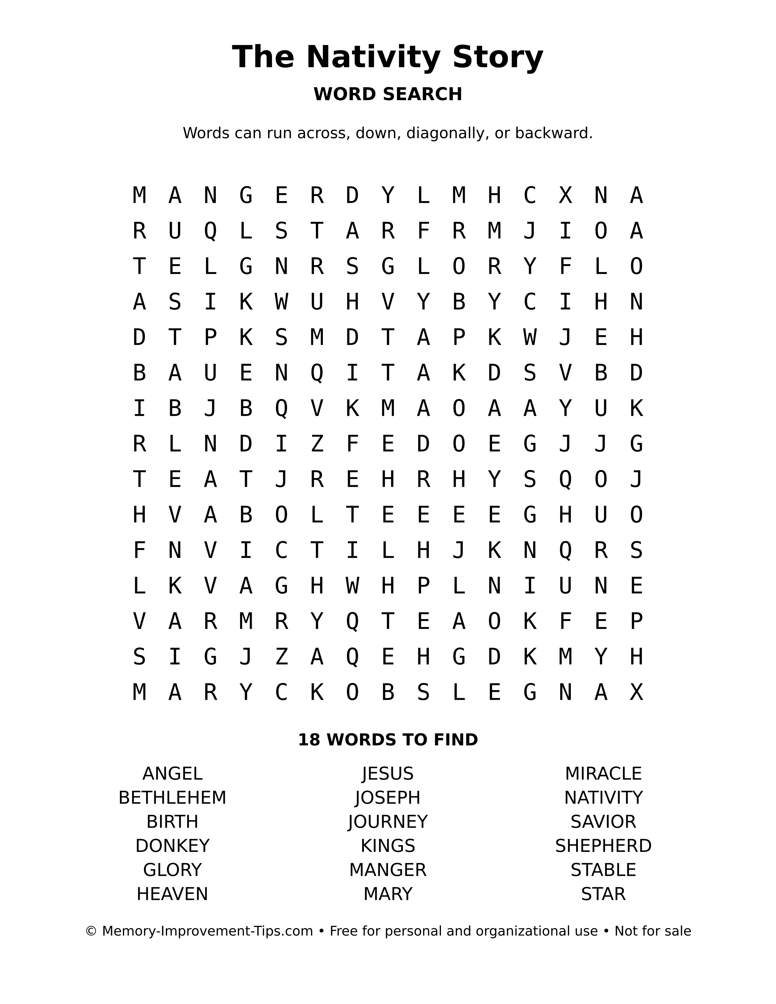 Printable puzzle: The Nativity Story word search