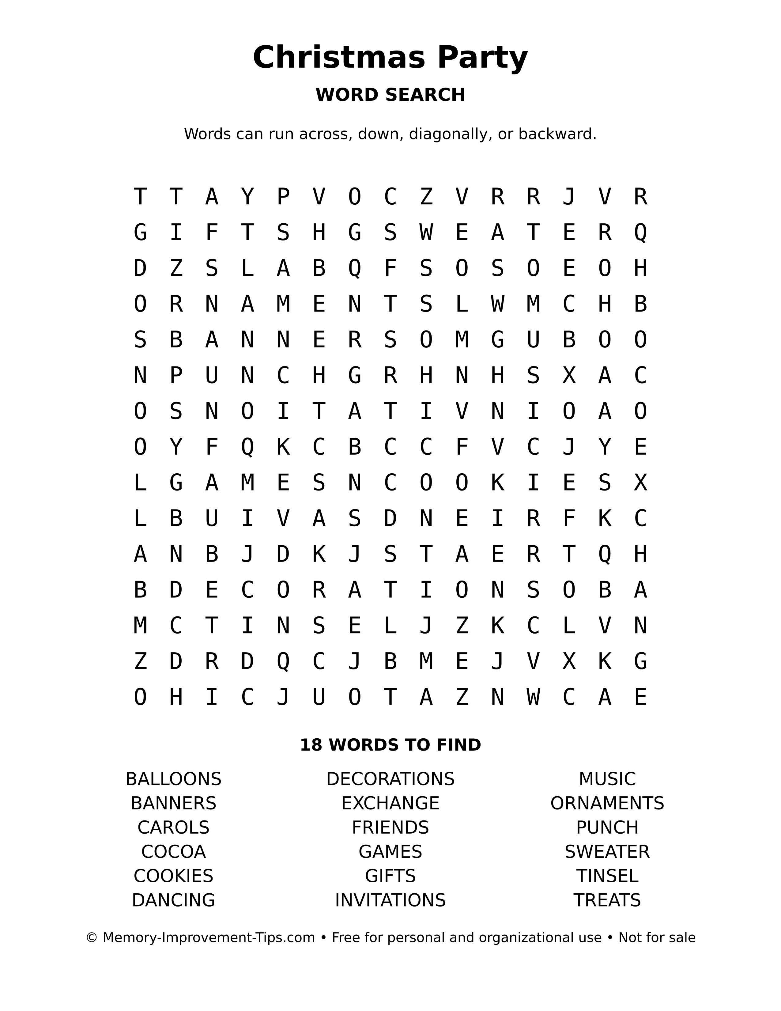 Printable puzzle: Christmas Party word search