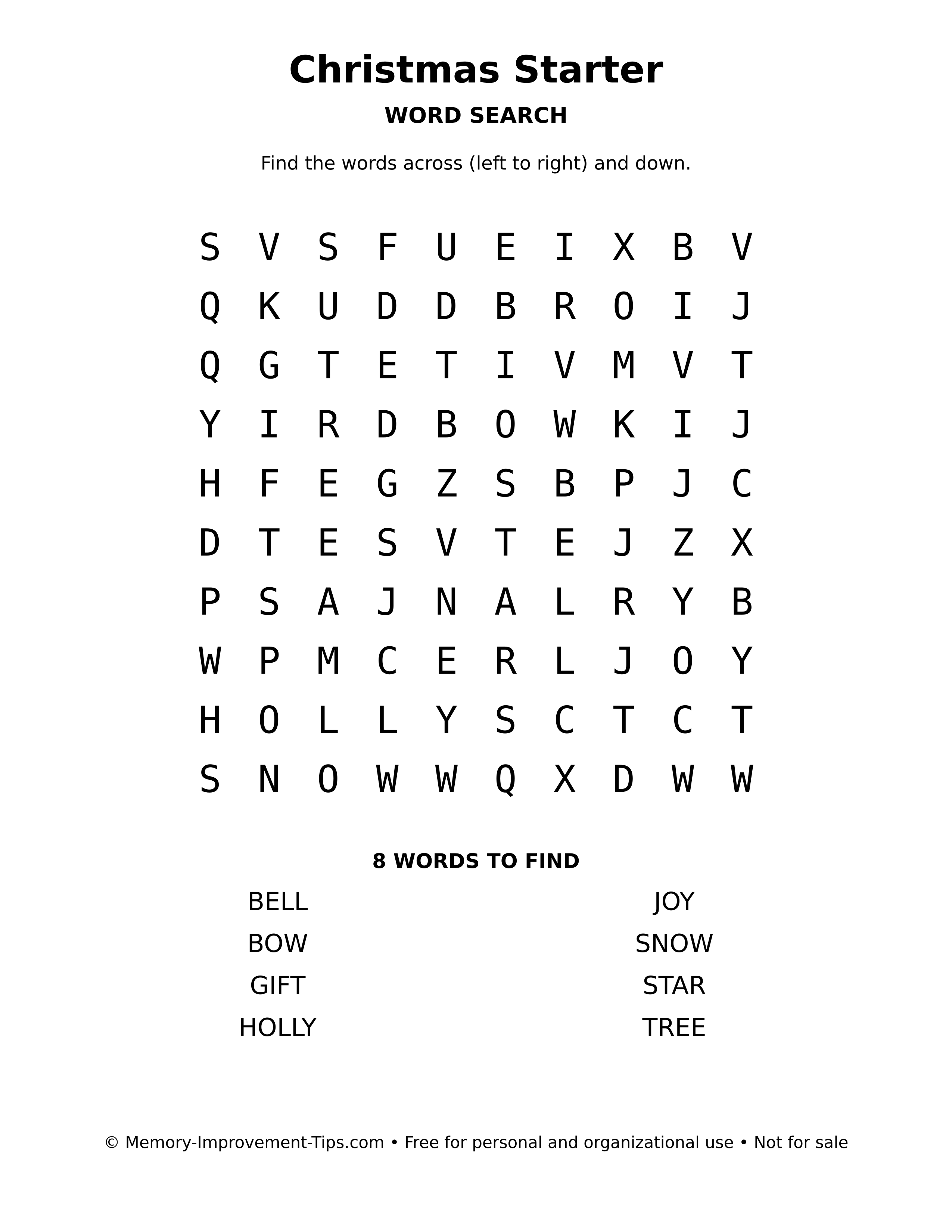 Printable puzzle: Christmas Starter word search