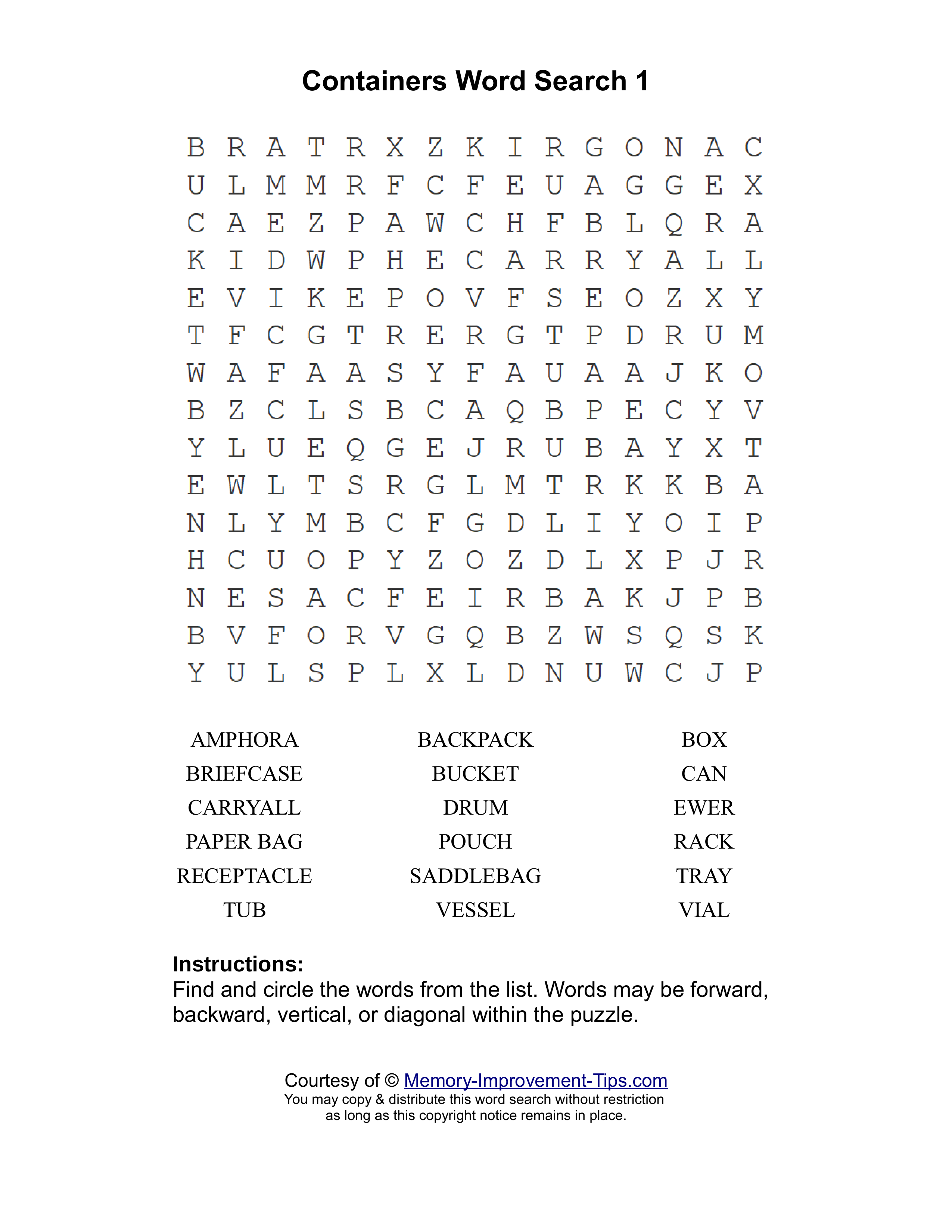 Containers 1 word search printable puzzle