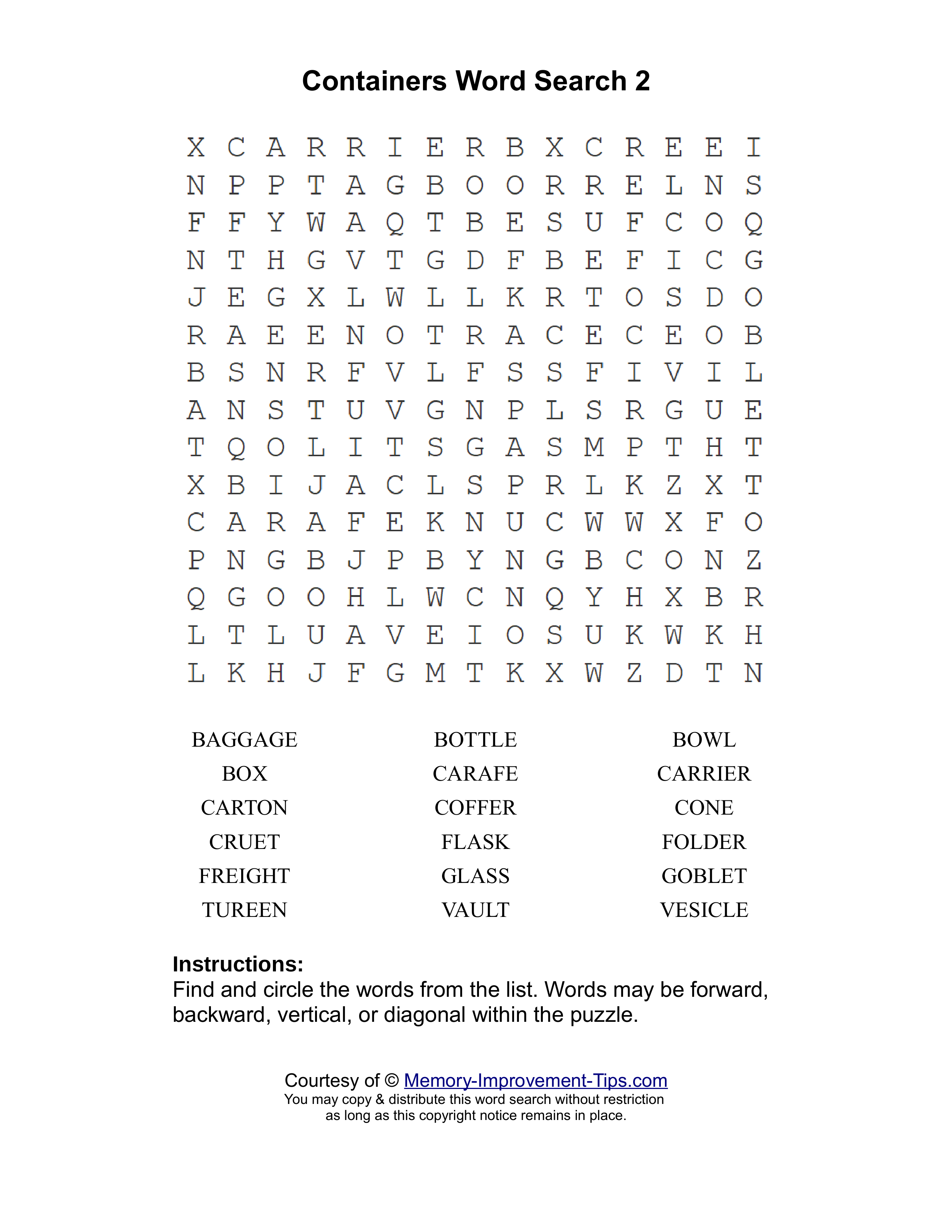 Containers 2 word search printable puzzle