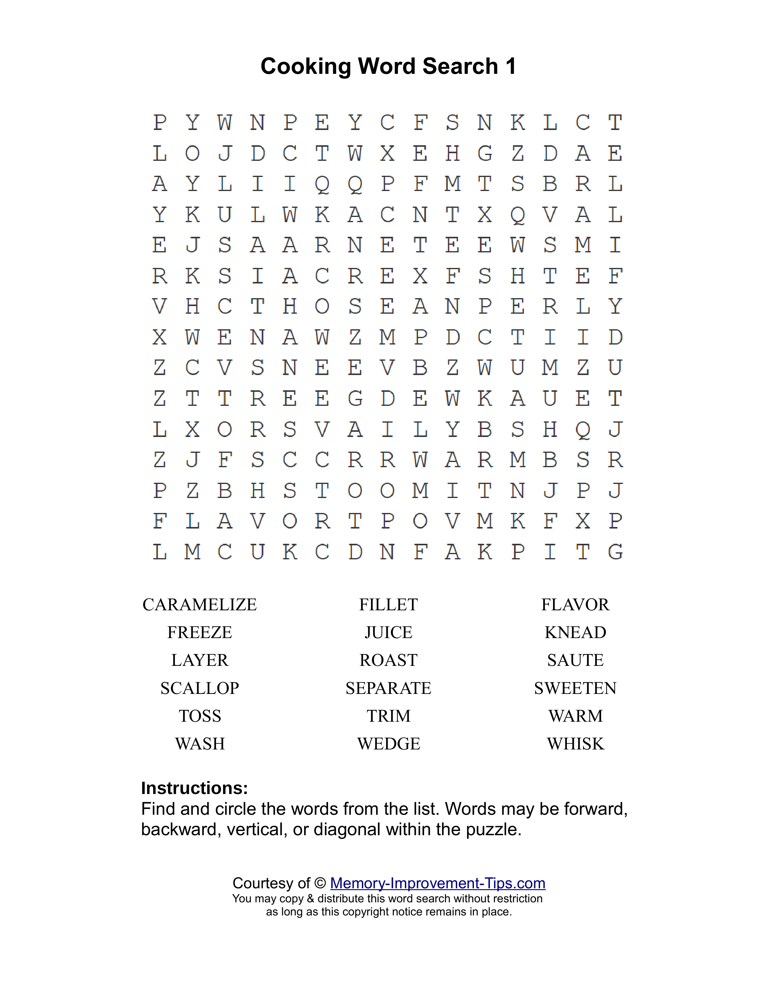 Cooking 1 word search printable puzzle