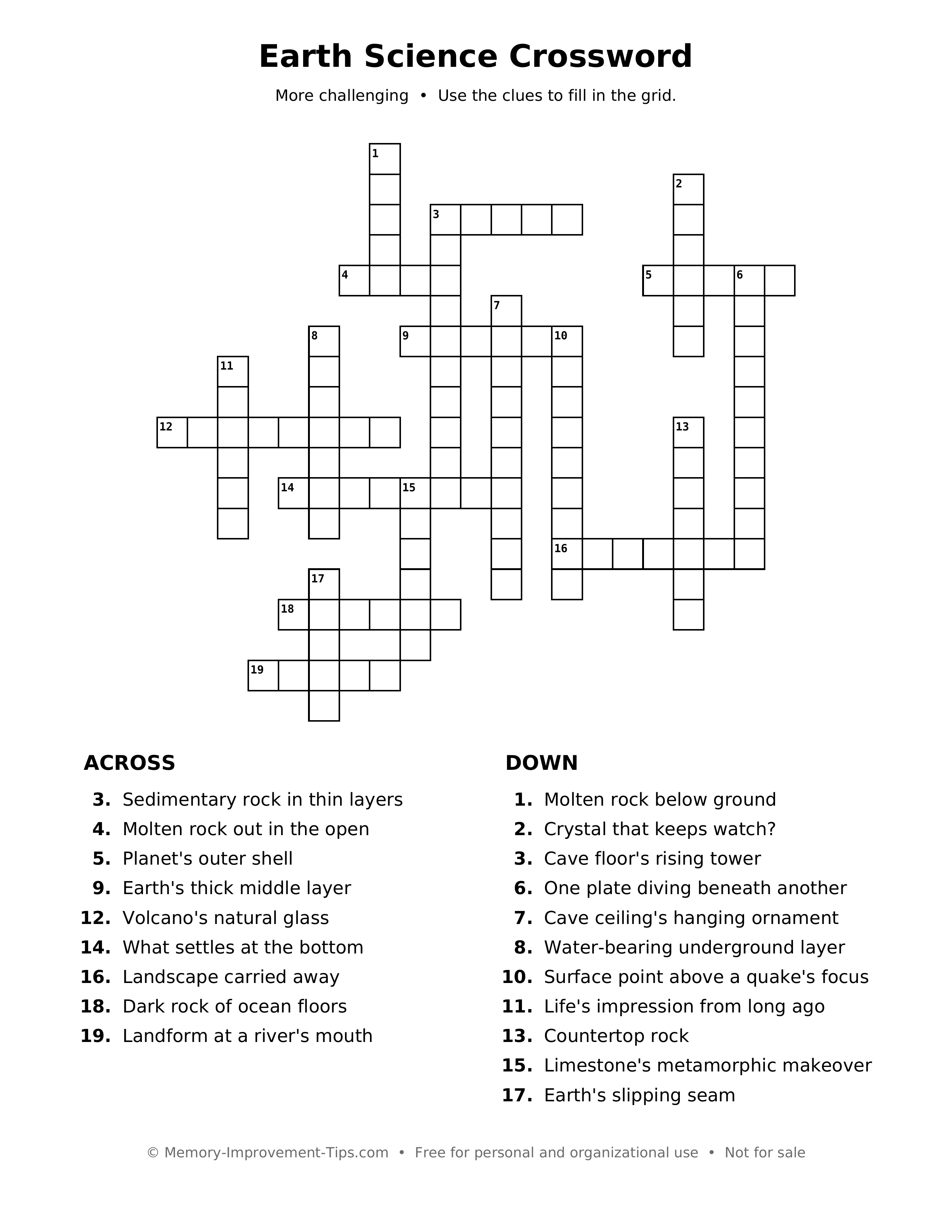 Printable puzzle: Earth Science Crossword