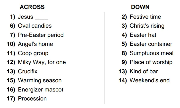 Easter Crossword Puzzle Clues