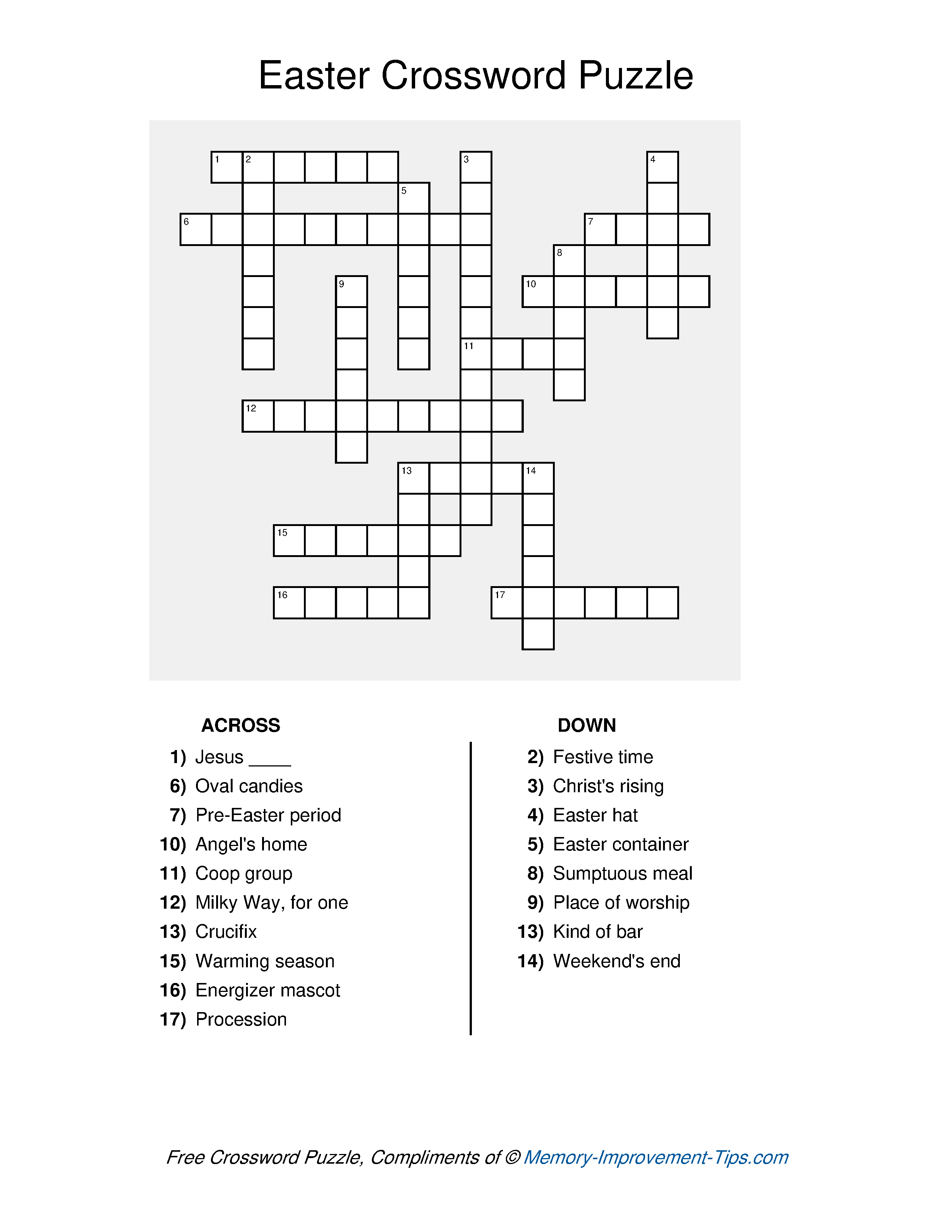 Free printable Easter Crossword Puzzle with clues