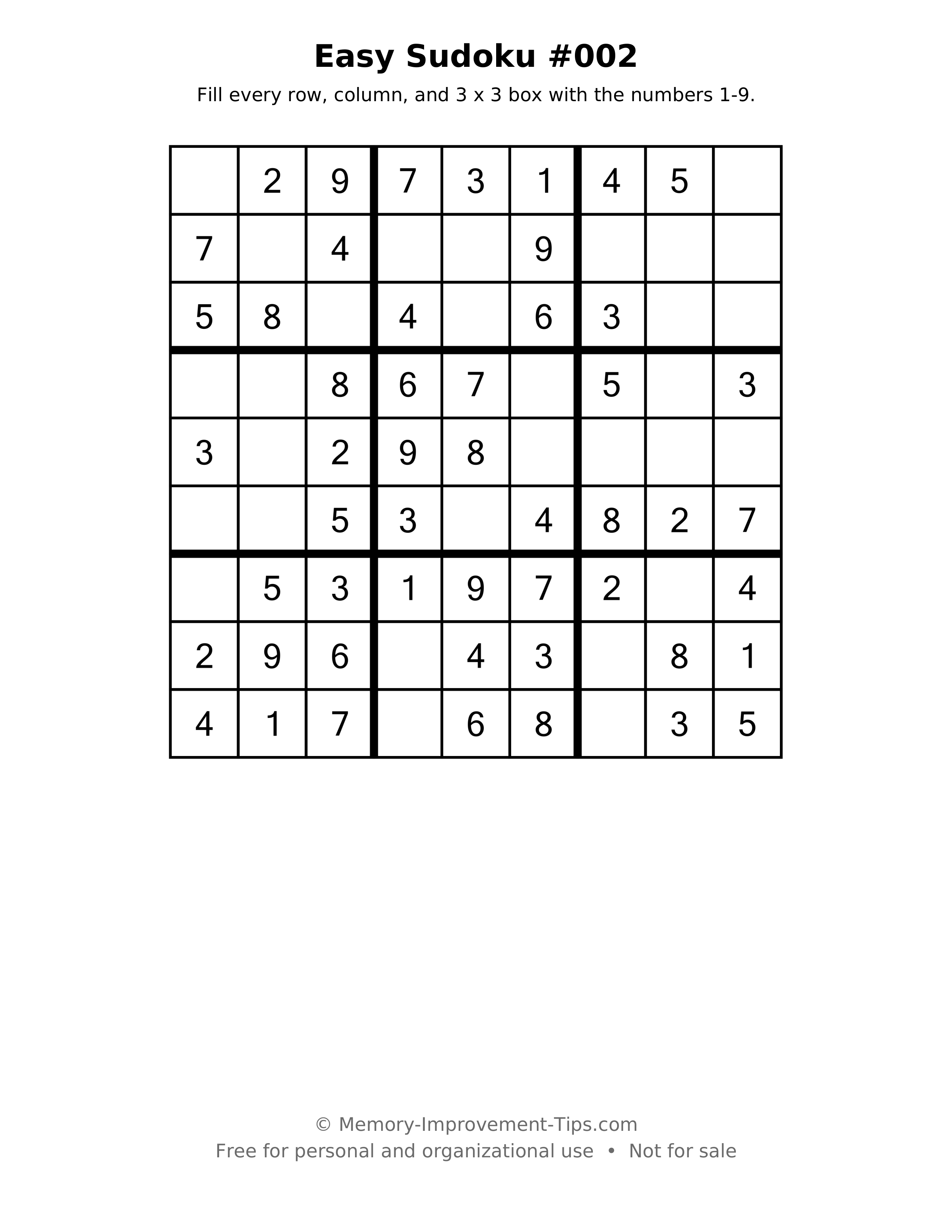 Printable puzzle: Easy Sudoku #002