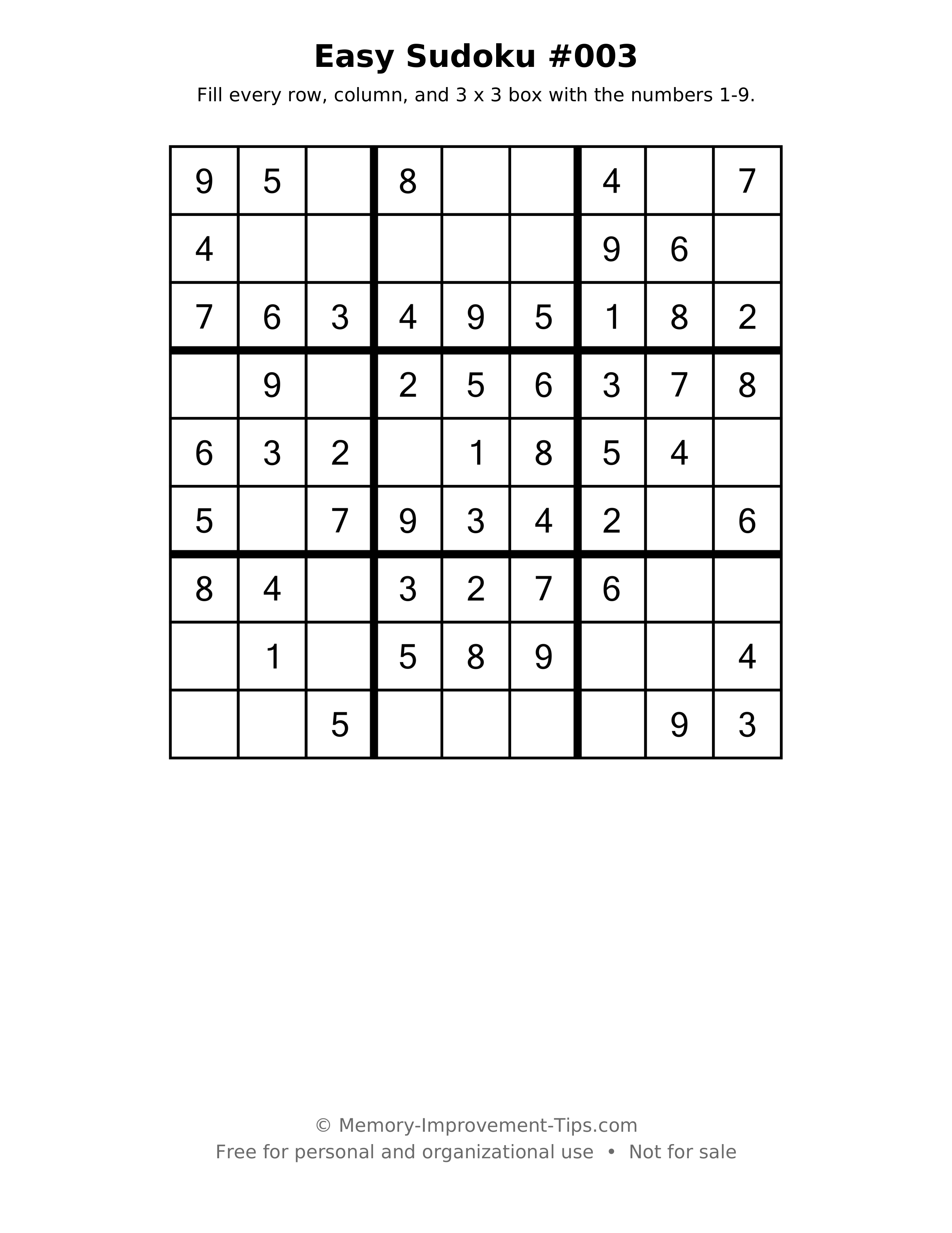 Printable puzzle: Easy Sudoku #003