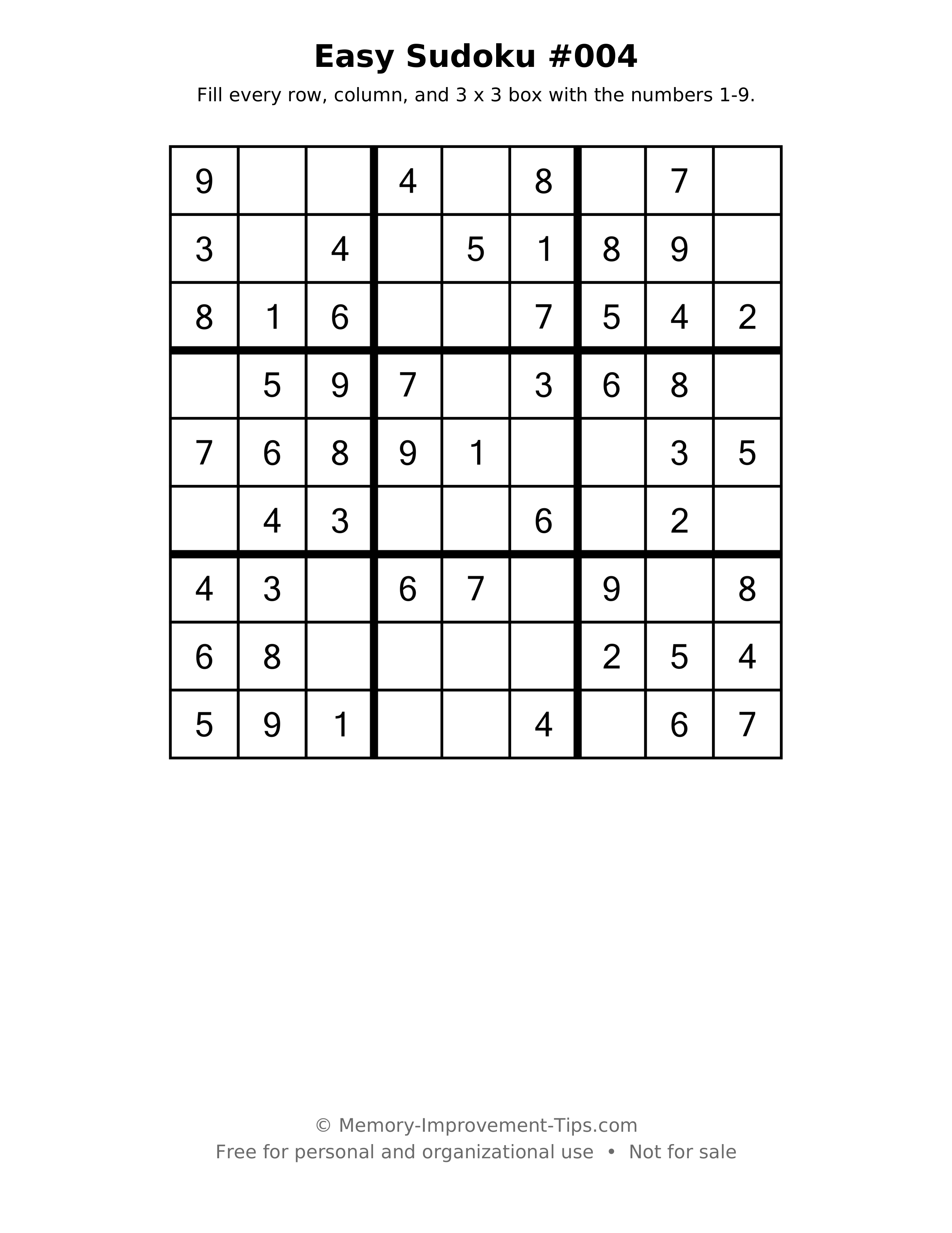 Printable puzzle: Easy Sudoku #004