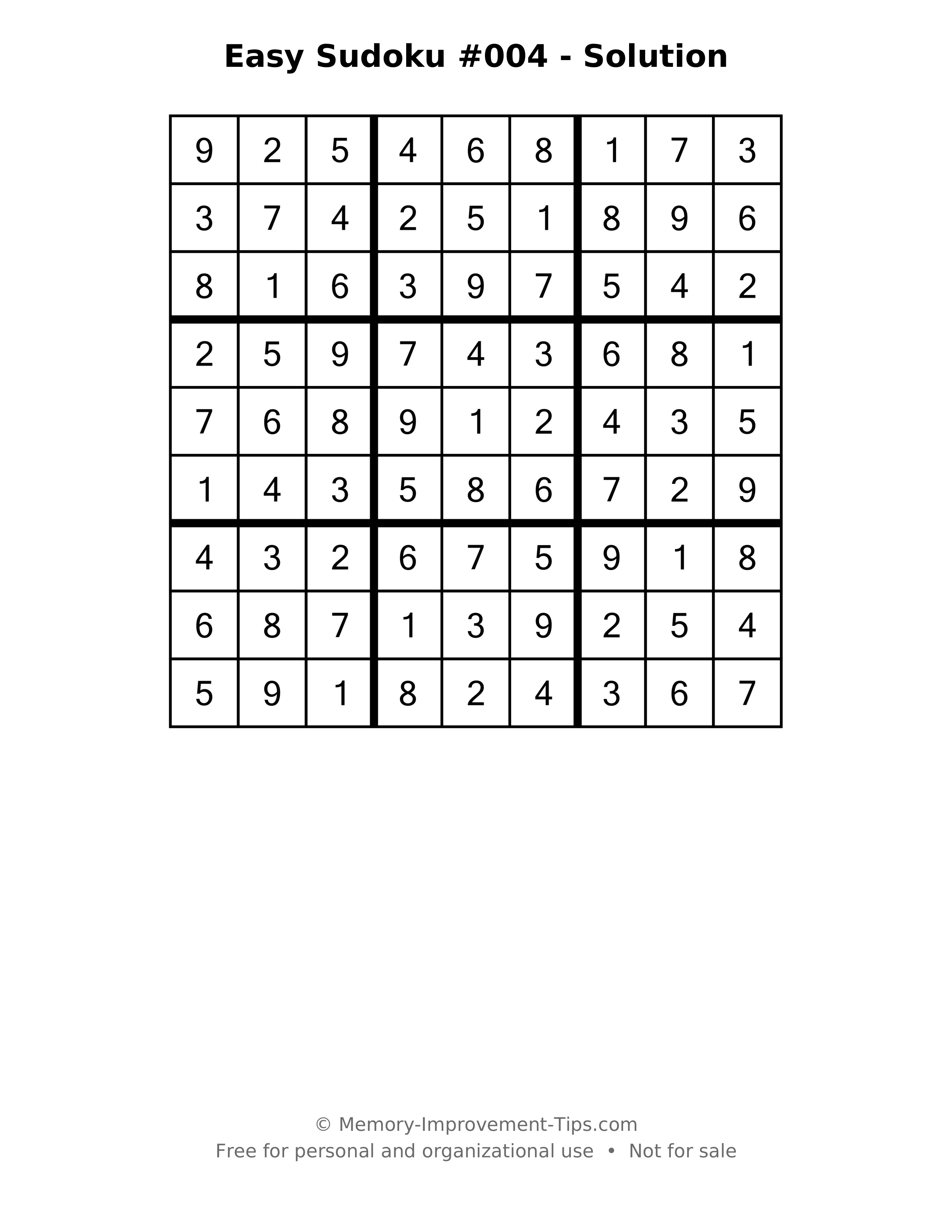 Printable solution: Easy Sudoku #004 - Solution