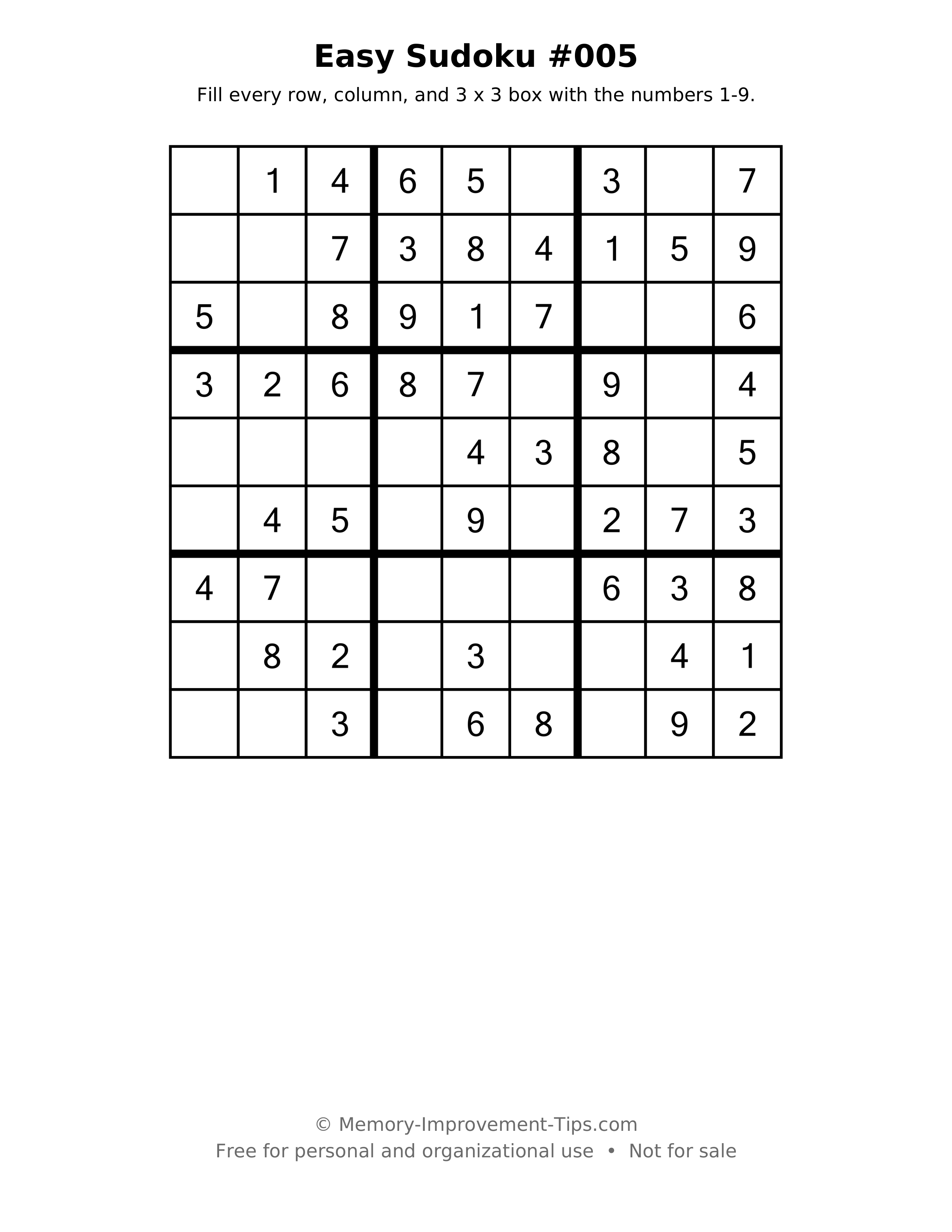 Printable puzzle: Easy Sudoku #005